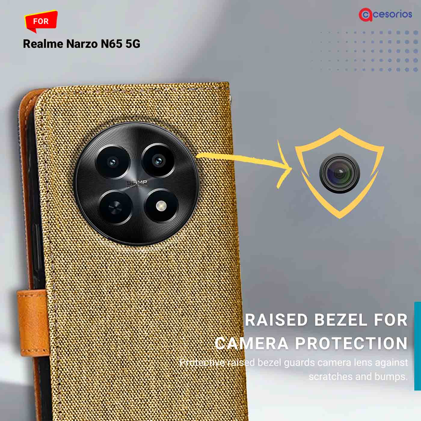 Accesorios Realme Narzo N65 5G denim flip cover – Light Brown – Image 2 #color_light b