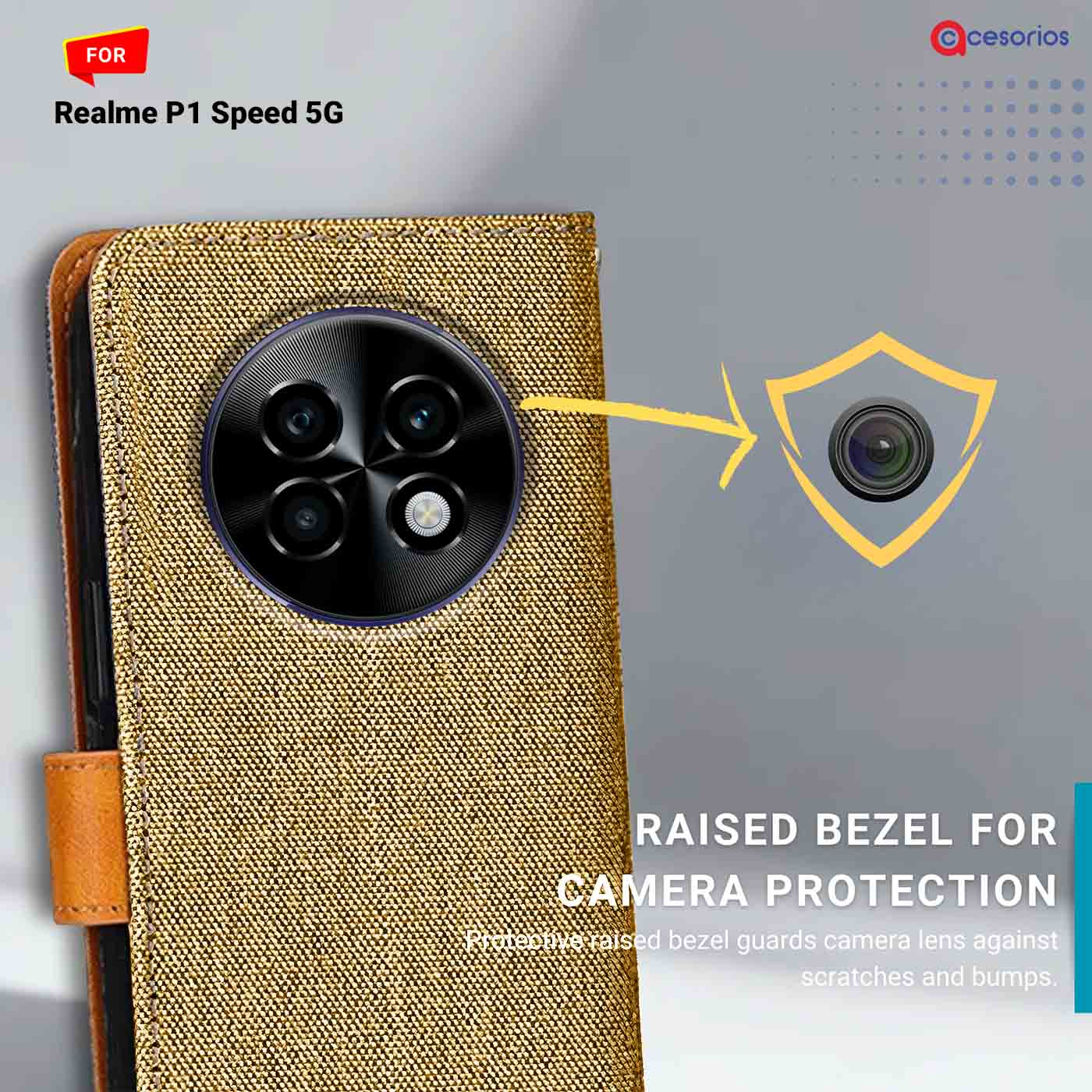 Denim & Leather back panel — Realme P1 Speed 5G in Light Brown mobile case