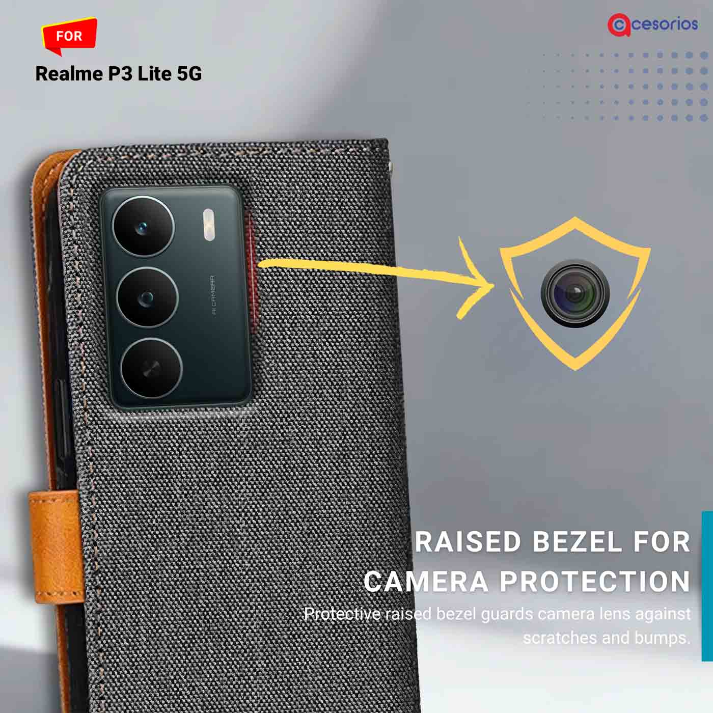 Denim & Leather back panel — Realme P3 Lite 5G in Grey mobile case
