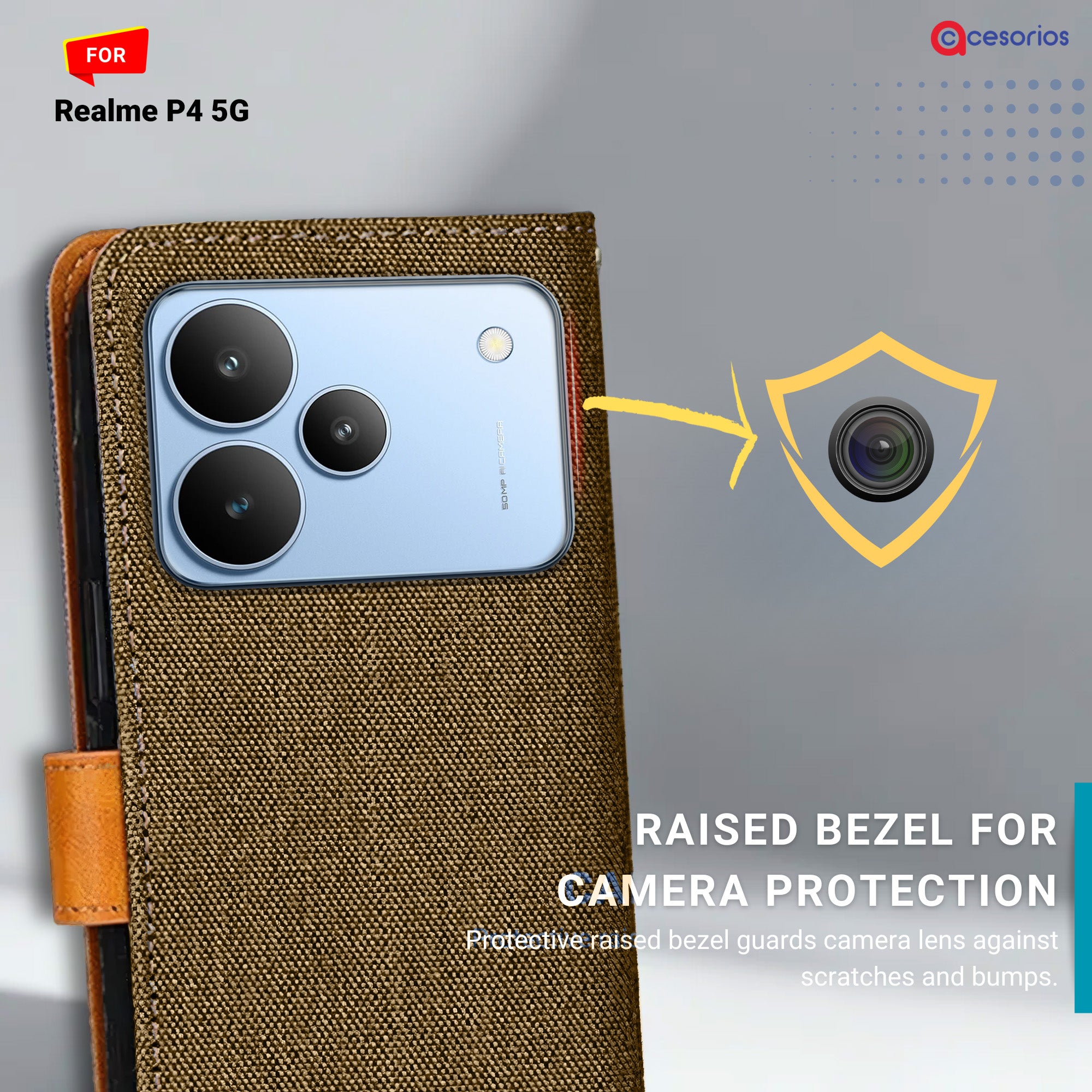 Accesorios Realme P4 5G denim flip cover – Dark Brown – Image 2 #color_dark b