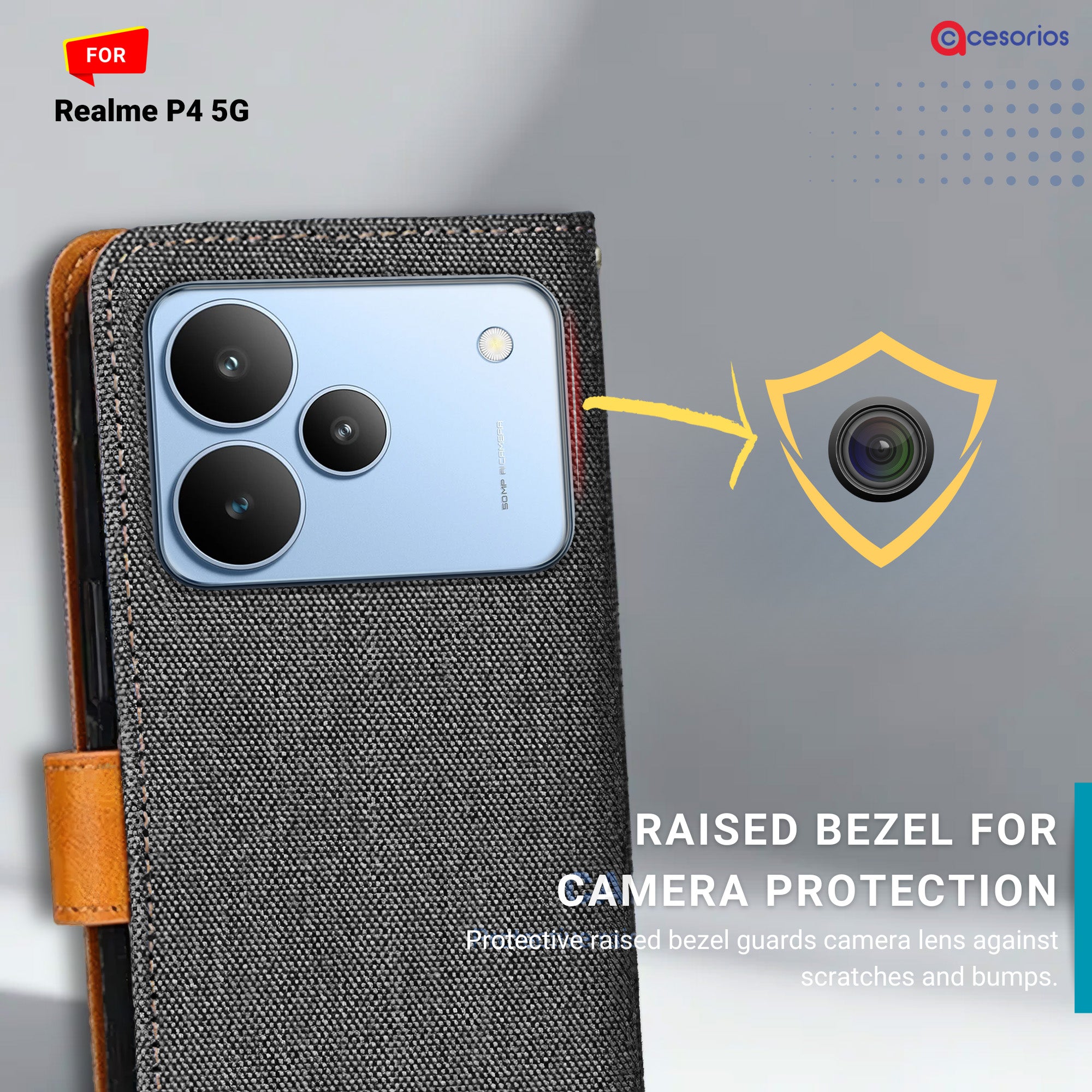 Accesorios Realme P4 5G denim flip cover – Grey – Image 2 #color_