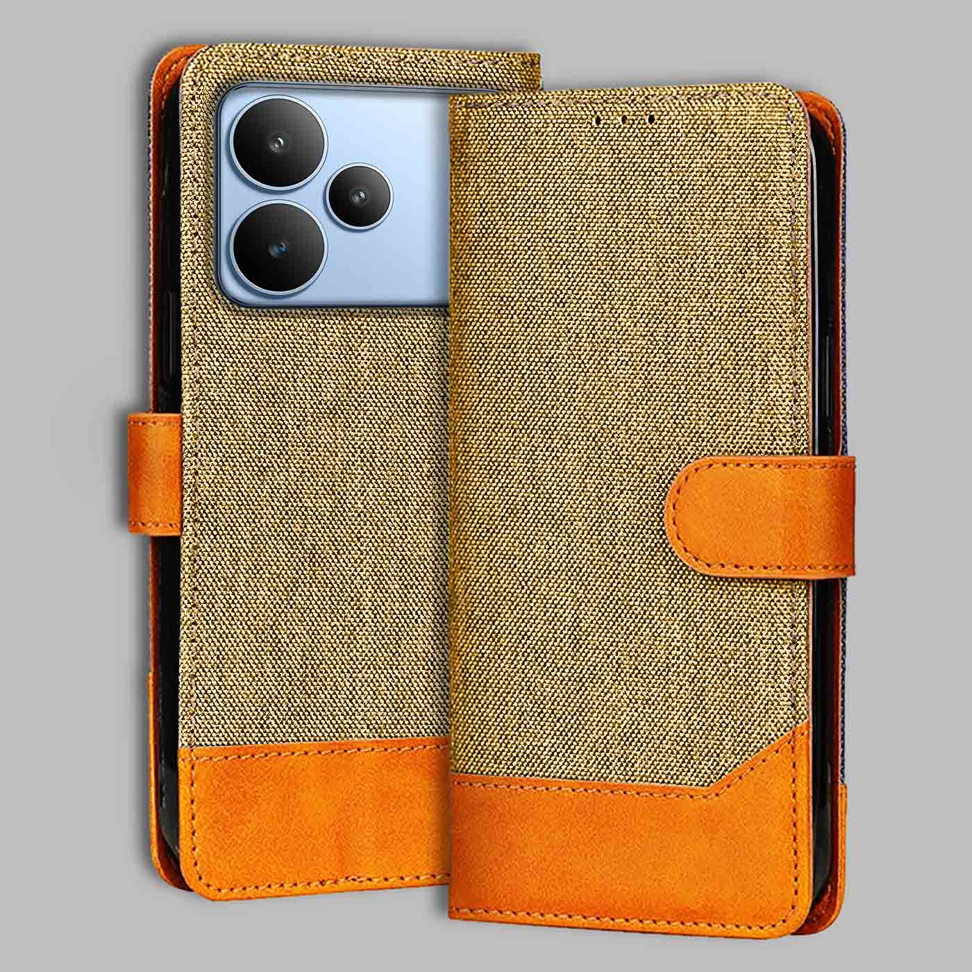 Accesorios Realme P4 5G denim flip cover – Light Brown – Image 1 #color_light b