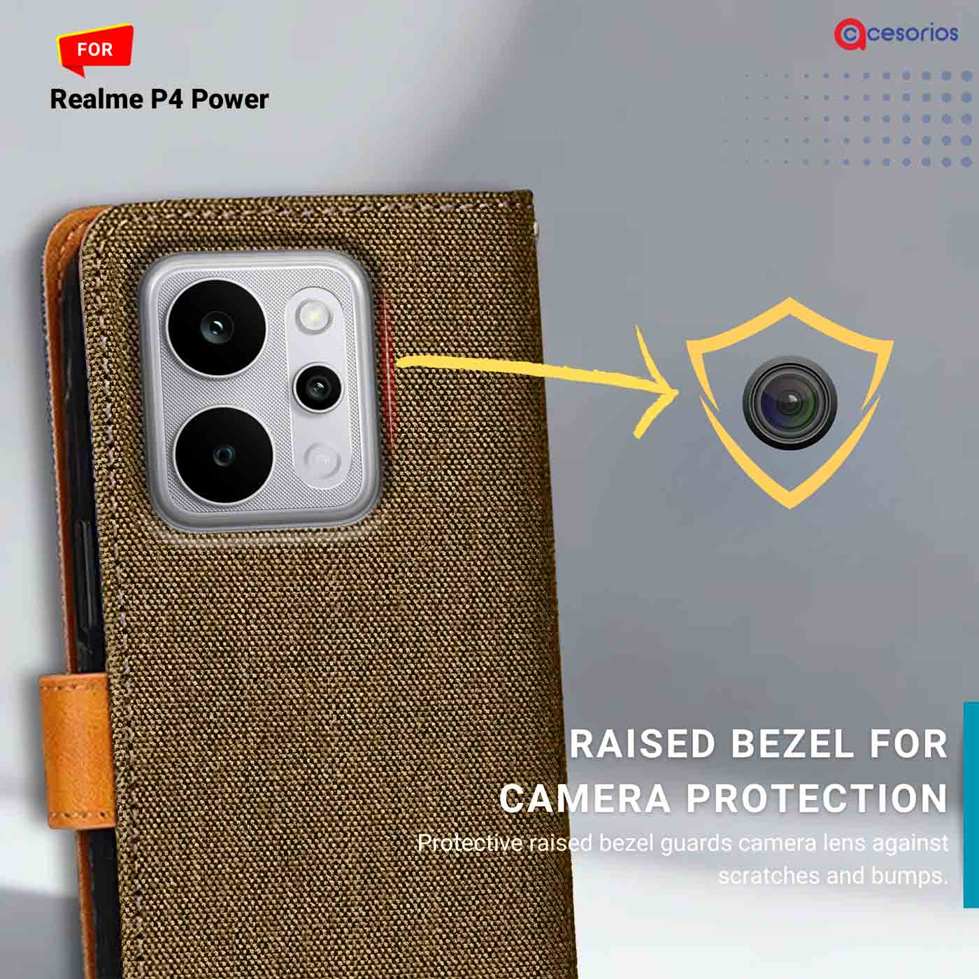 Denim & Leather back panel — Realme P4 Power in Dark Brown mobile case