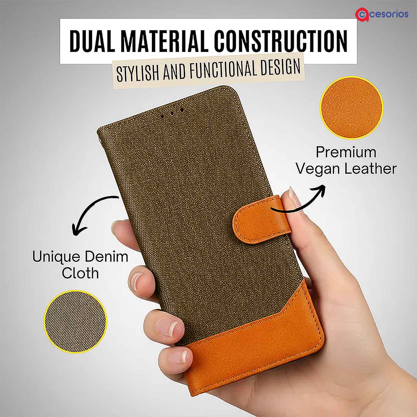 Accesorios Realme P4 Pro 5G denim flip cover – Dark Brown – Image 3 #color_dark b