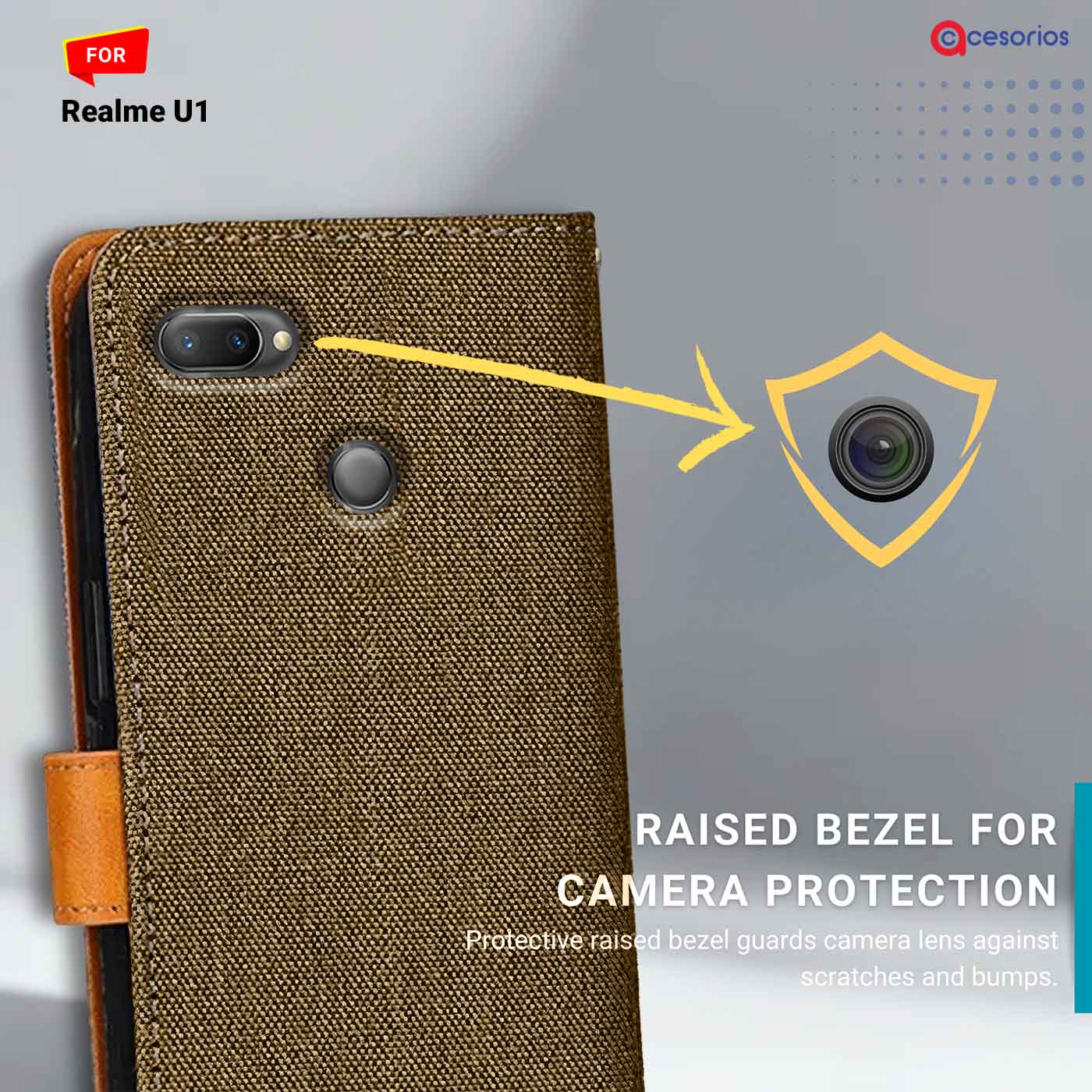 Accesorios Realme U1 denim flip cover – Dark Brown – Image 2 #color_dark b