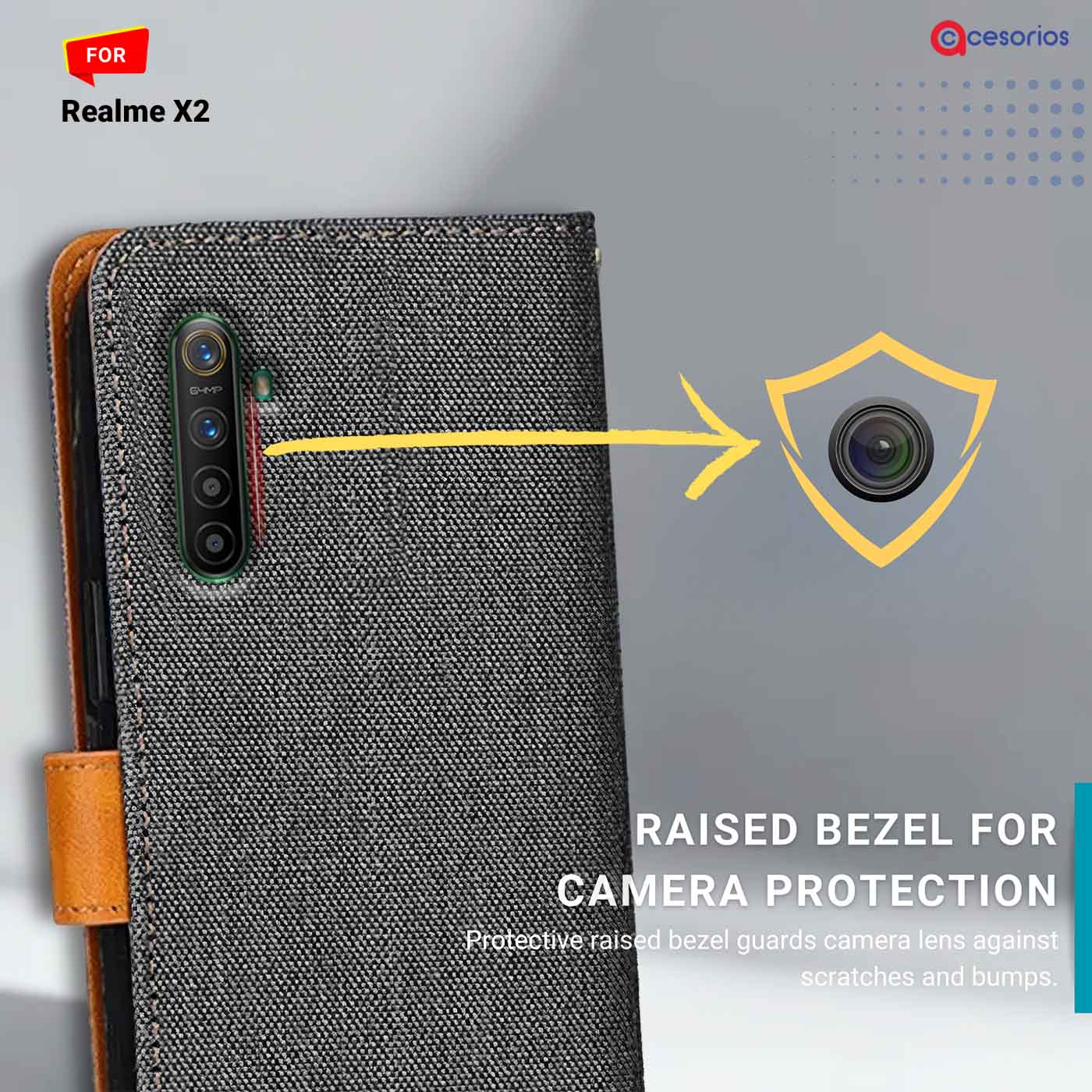 Accesorios Realme X2 denim flip cover – Grey – Image 2 #color_