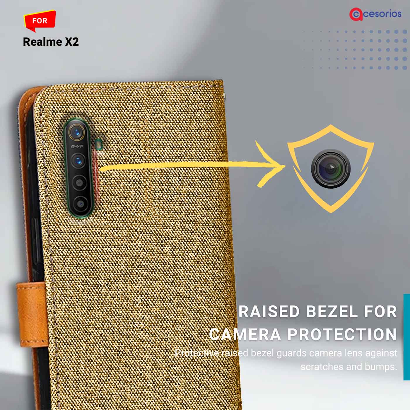 Accesorios Realme X2 denim flip cover – Light Brown – Image 2 #color_light b
