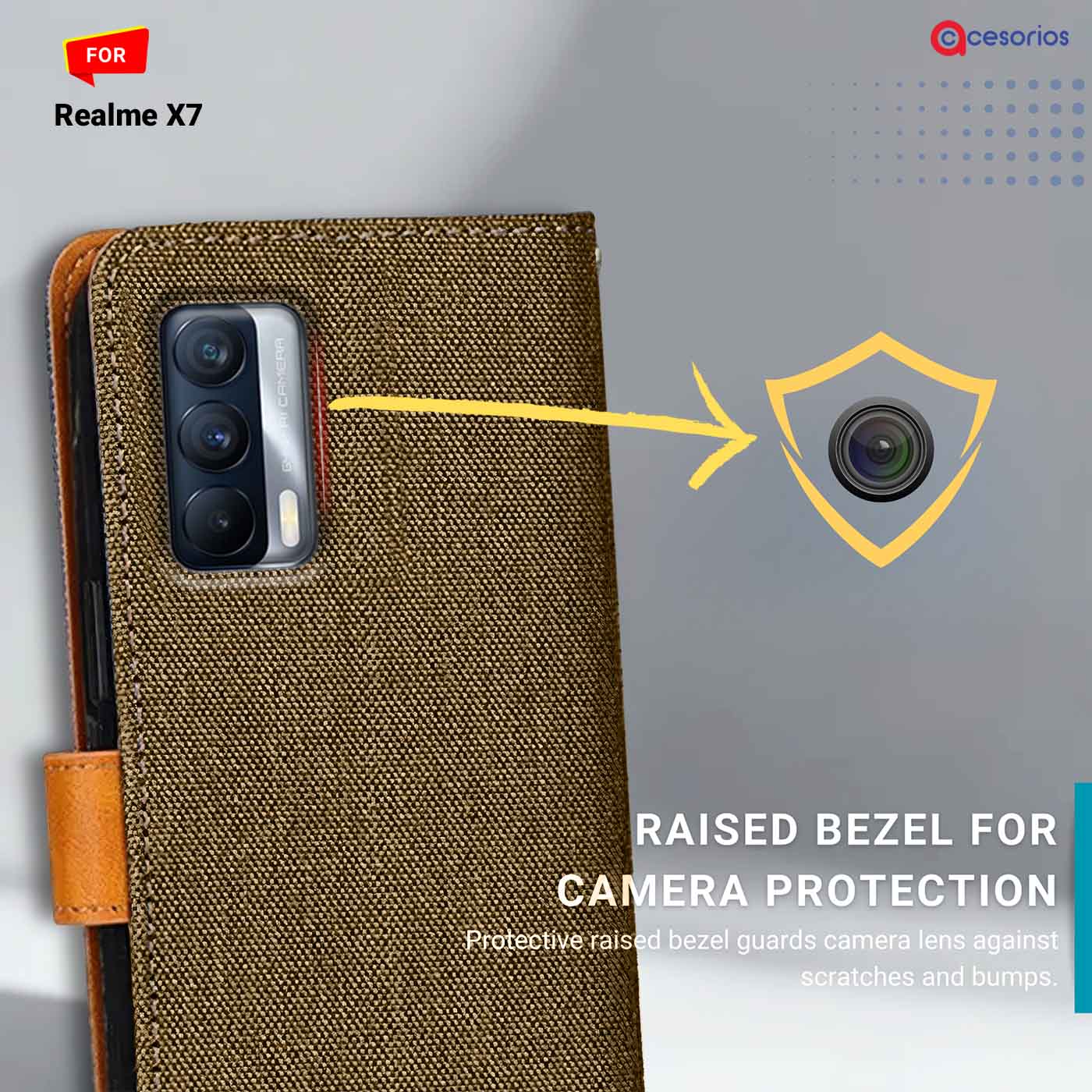 Accesorios Realme X7 denim flip cover – Dark Brown – Image 2 #color_dark b
