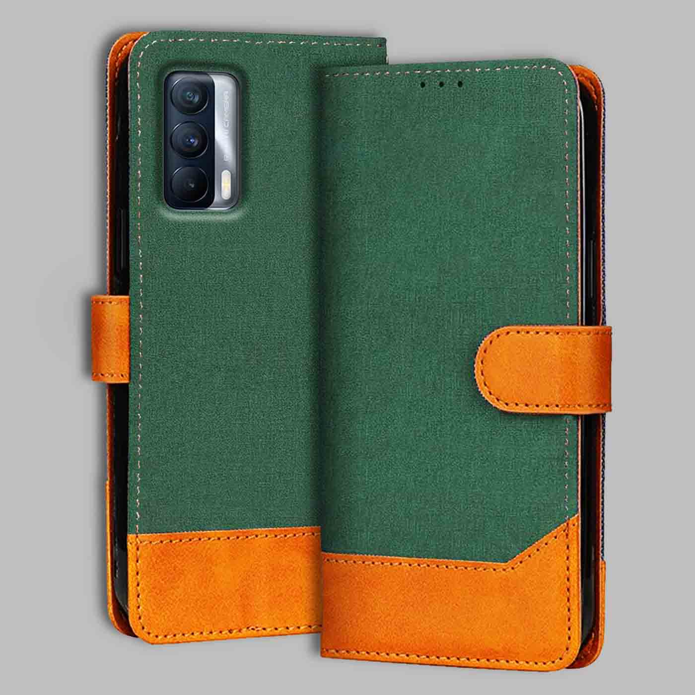 Realme X7 flip cover in Green — front view by Accesorios