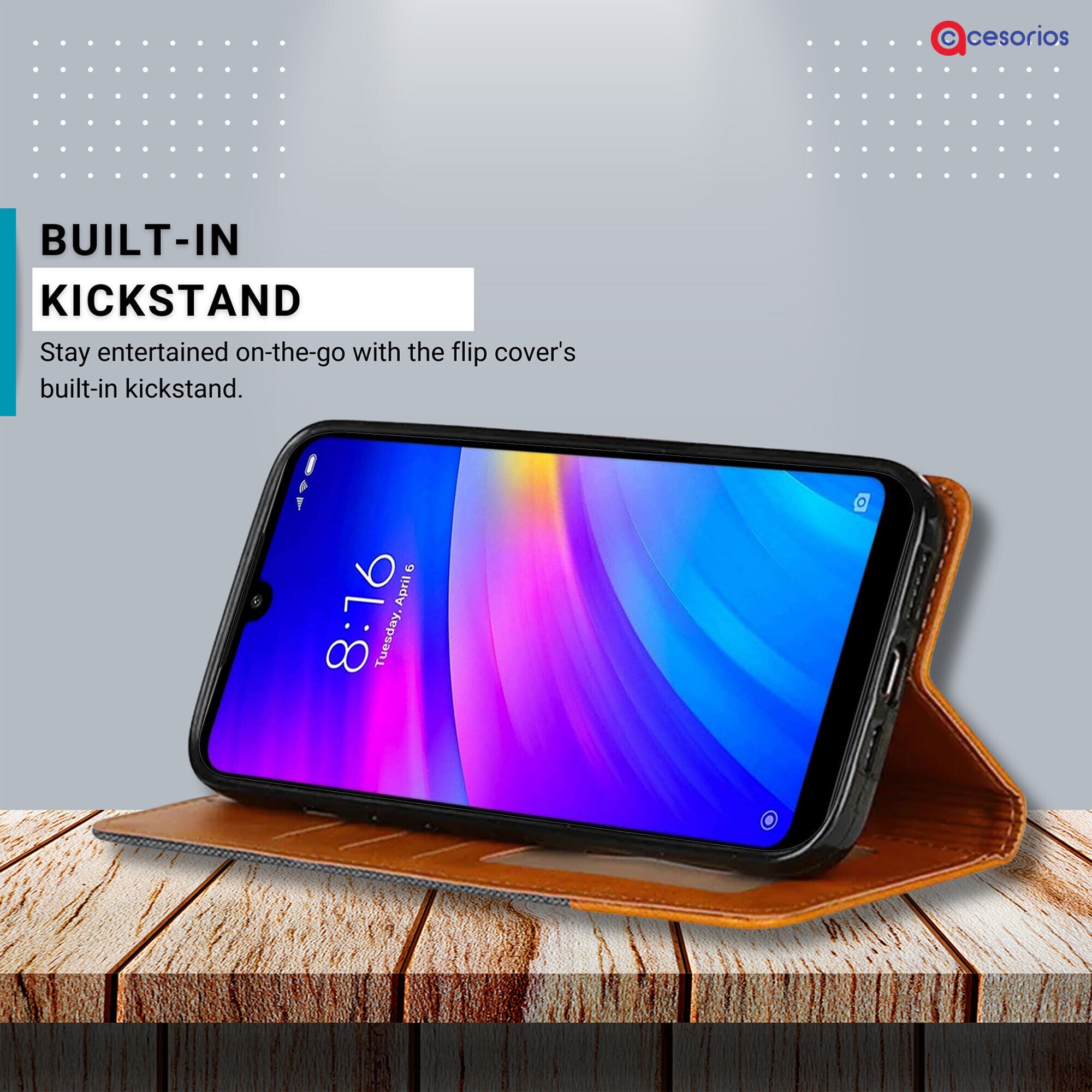 Accesorios Redmi 7 denim flip cover – Grey – Image 4 #color_grey