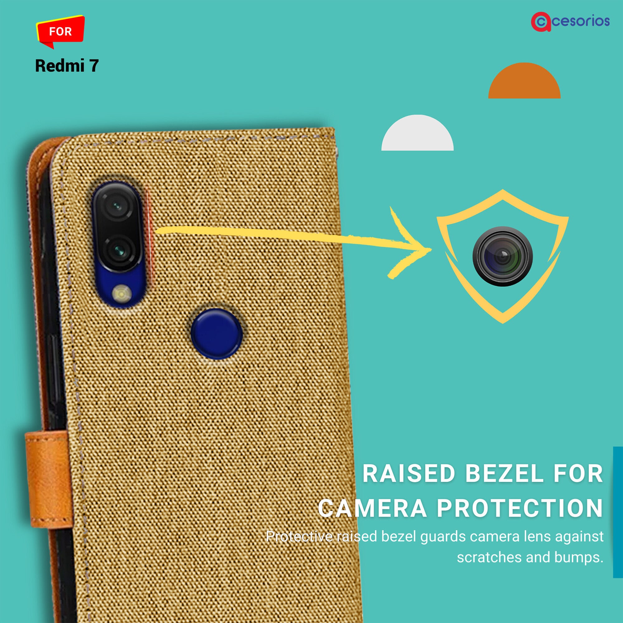 Accesorios Redmi 7 denim flip cover – Light Brown – Image 2 #color_light brown