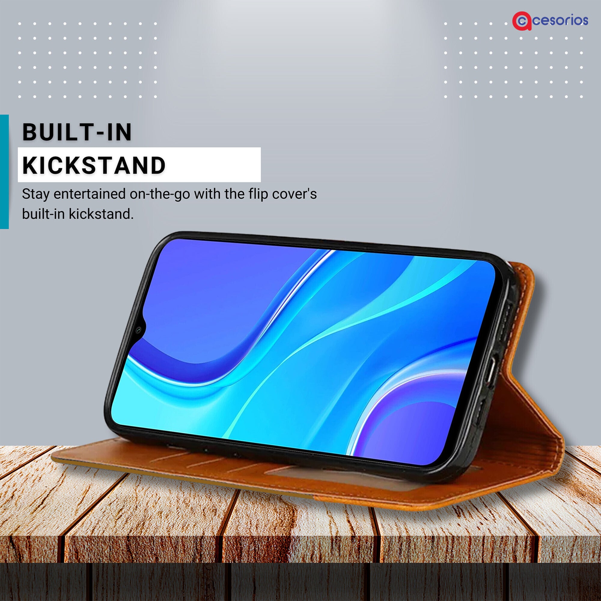 Accesorios Redmi 9 Prime denim flip cover – Light Brown – Image 4 #color_light brown