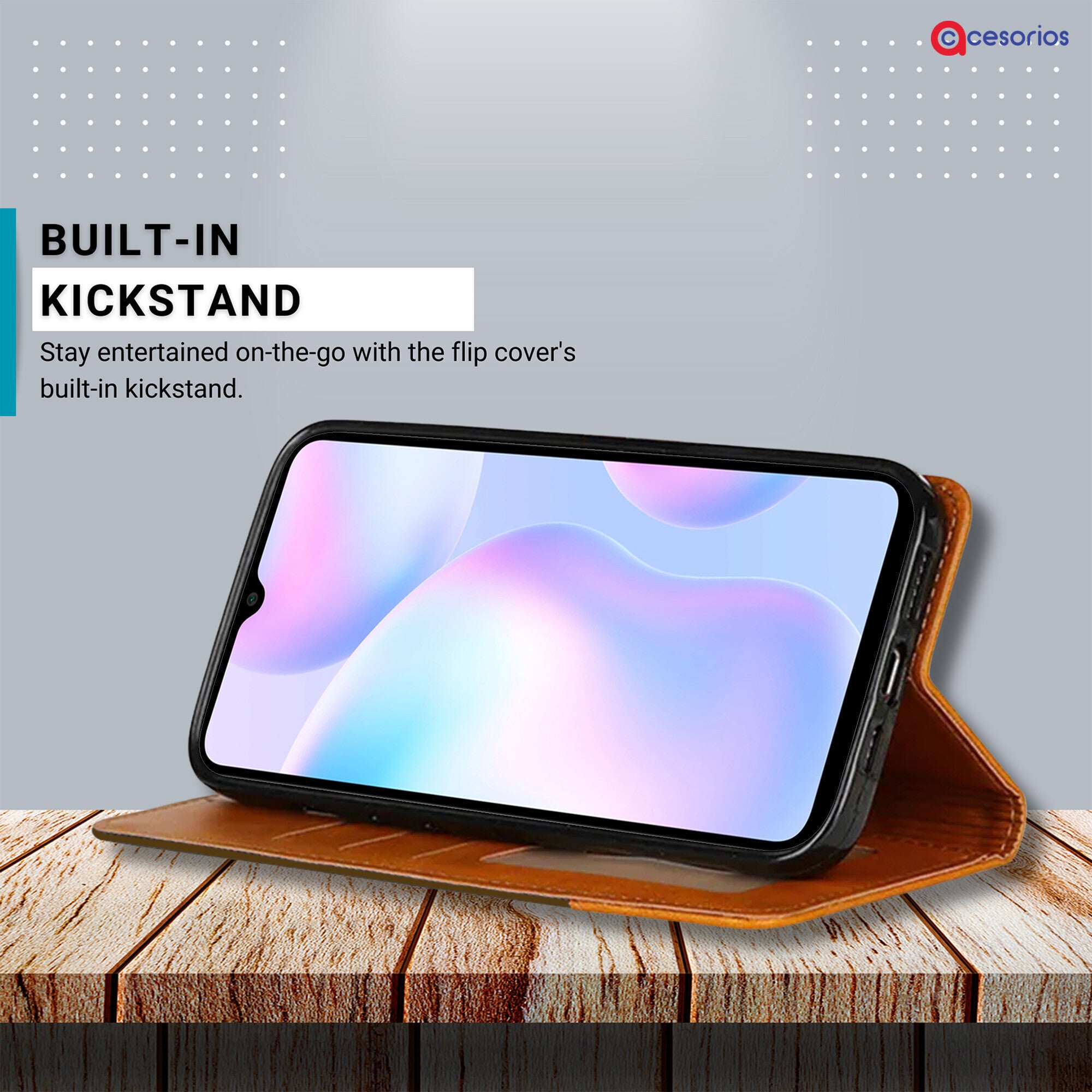 Accesorios Redmi 9I denim flip cover – Dark Brown – Image 4 #color_dark brown