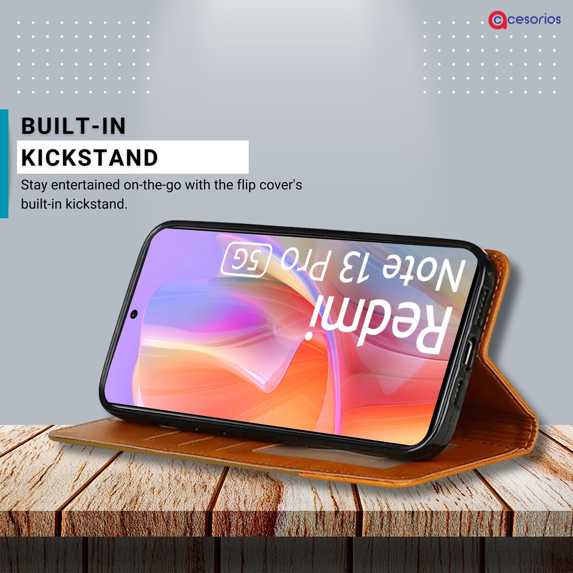 Accesorios Redmi Note 13 Pro 5G denim flip cover – Light Brown – Image 4 #color_light brown