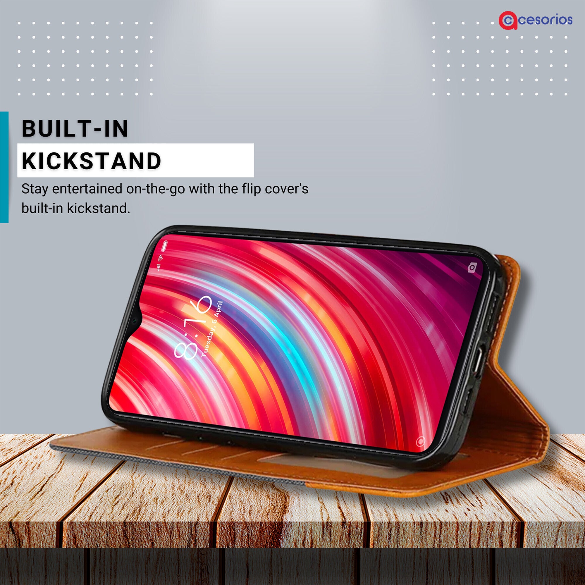 Accesorios Redmi Note 8 Pro denim flip cover – Grey – Image 4 #color_grey