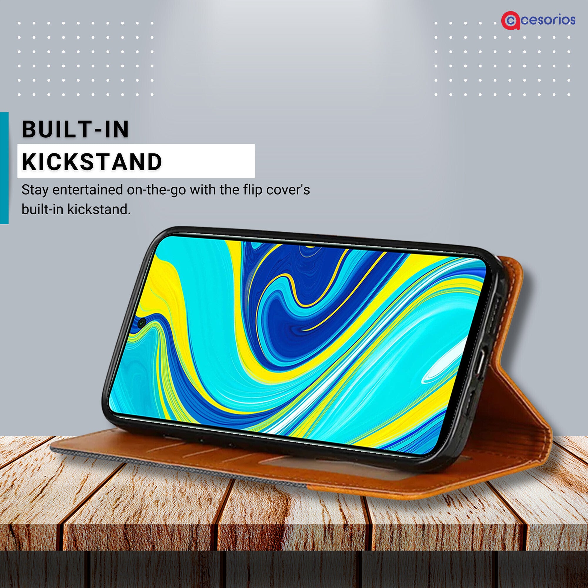 Accesorios Redmi Note 9 Pro denim flip cover – Grey – Image 4 #color_grey