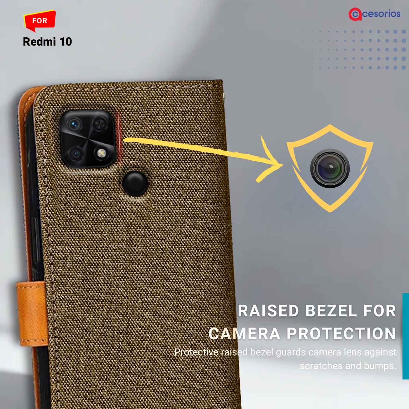 Accesorios Redmi 10 denim flip cover – Dark Brown – Image 2 #color_dark b