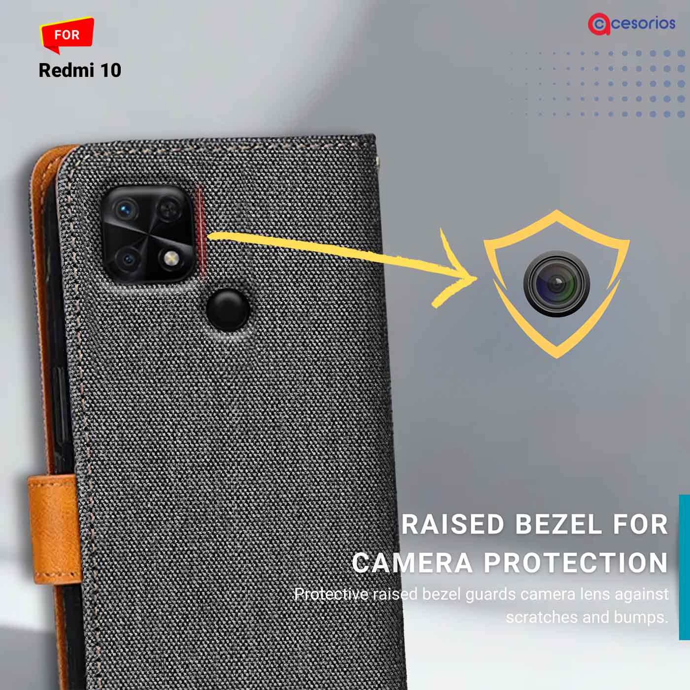 Accesorios Redmi 10 denim flip cover – Grey – Image 2 #color_