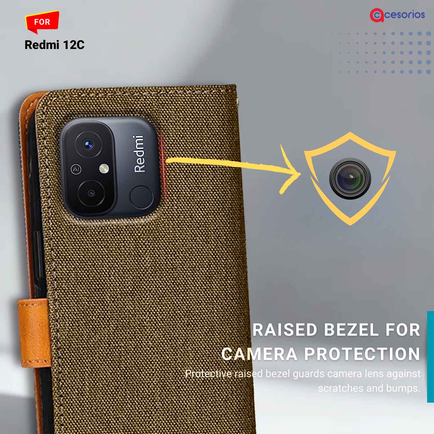Accesorios Redmi 12C denim flip cover – Dark Brown – Image 2 #color_dark b