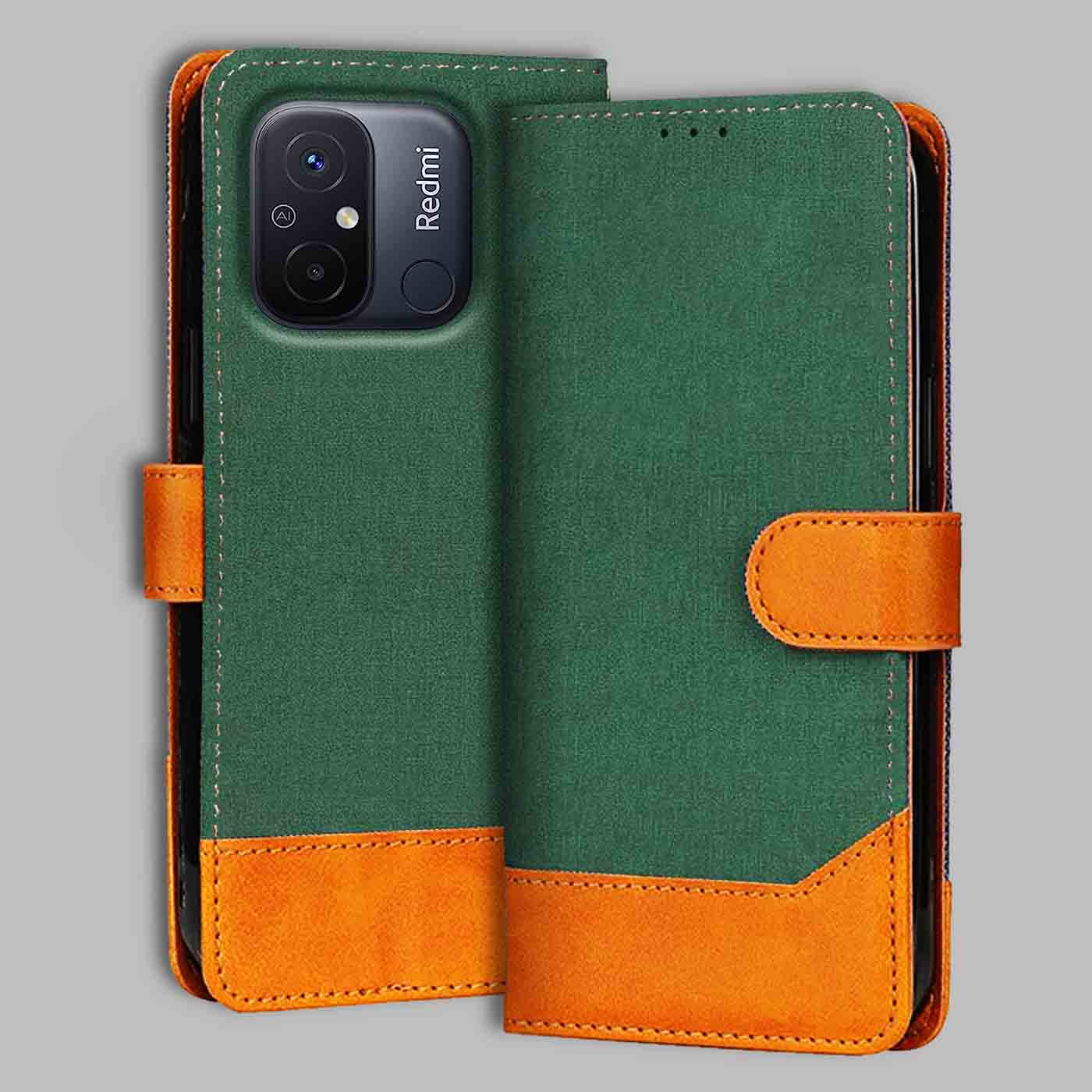 Redmi 12C flip cover in Green — front view by Accesorios