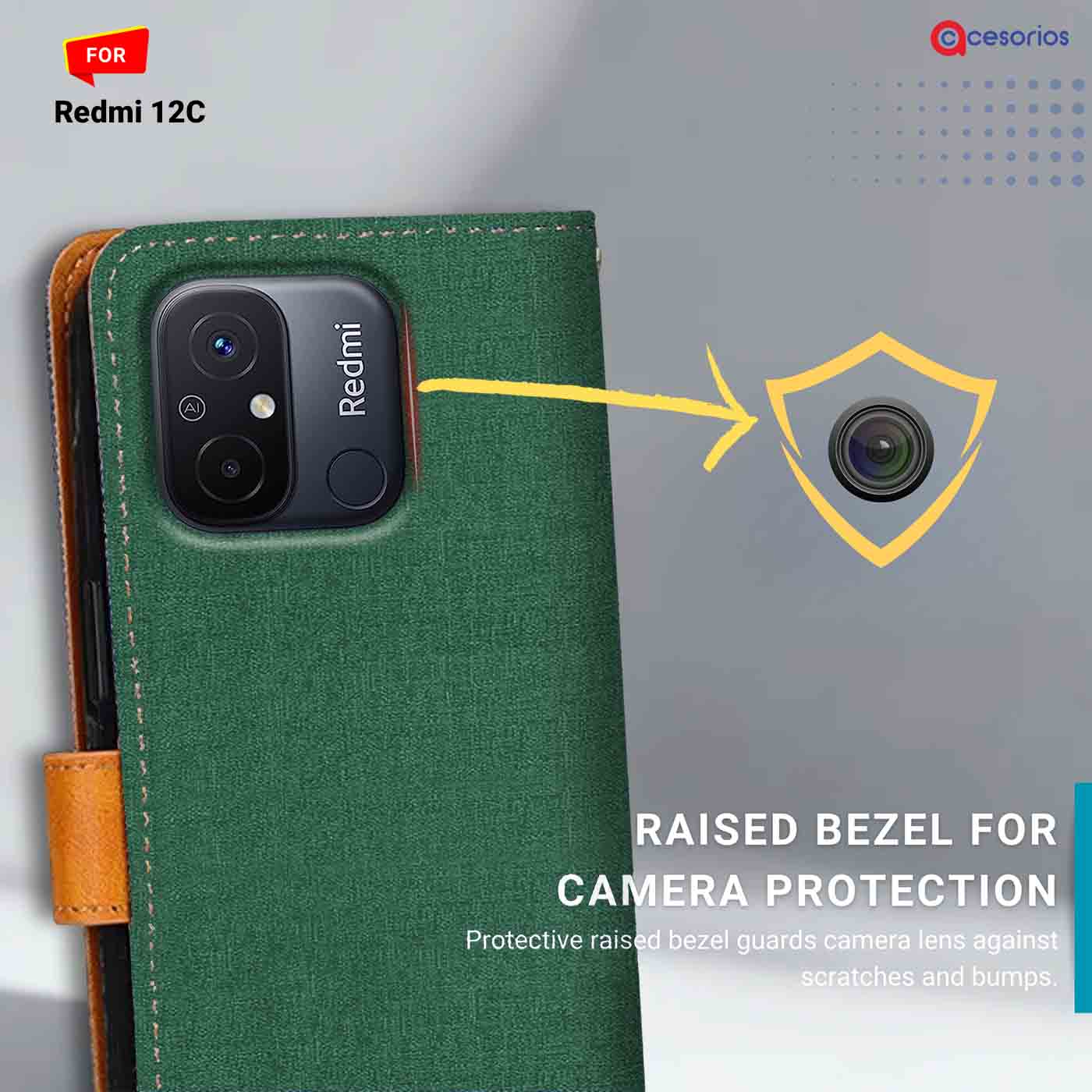 Canvas & Suede back panel — Redmi 12C in Green mobile case