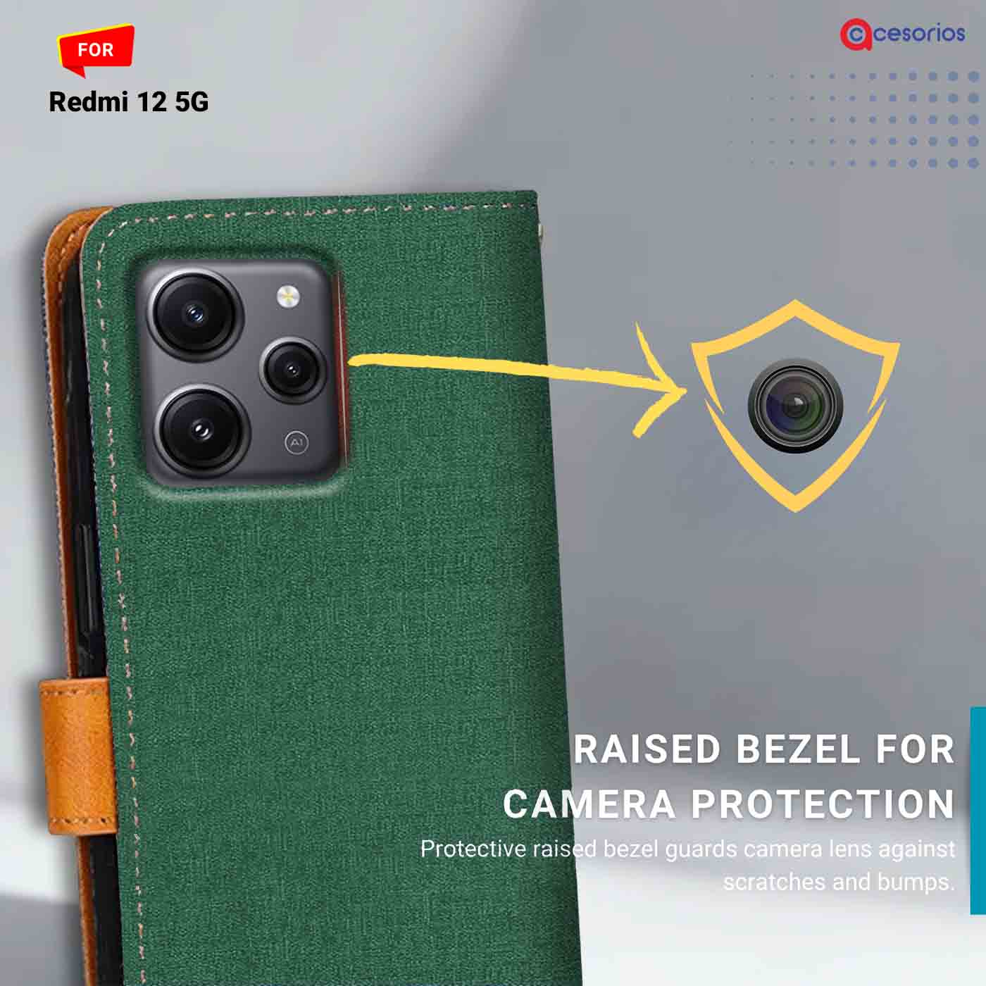 Canvas & Suede back panel — Redmi 12 5G in Green mobile case