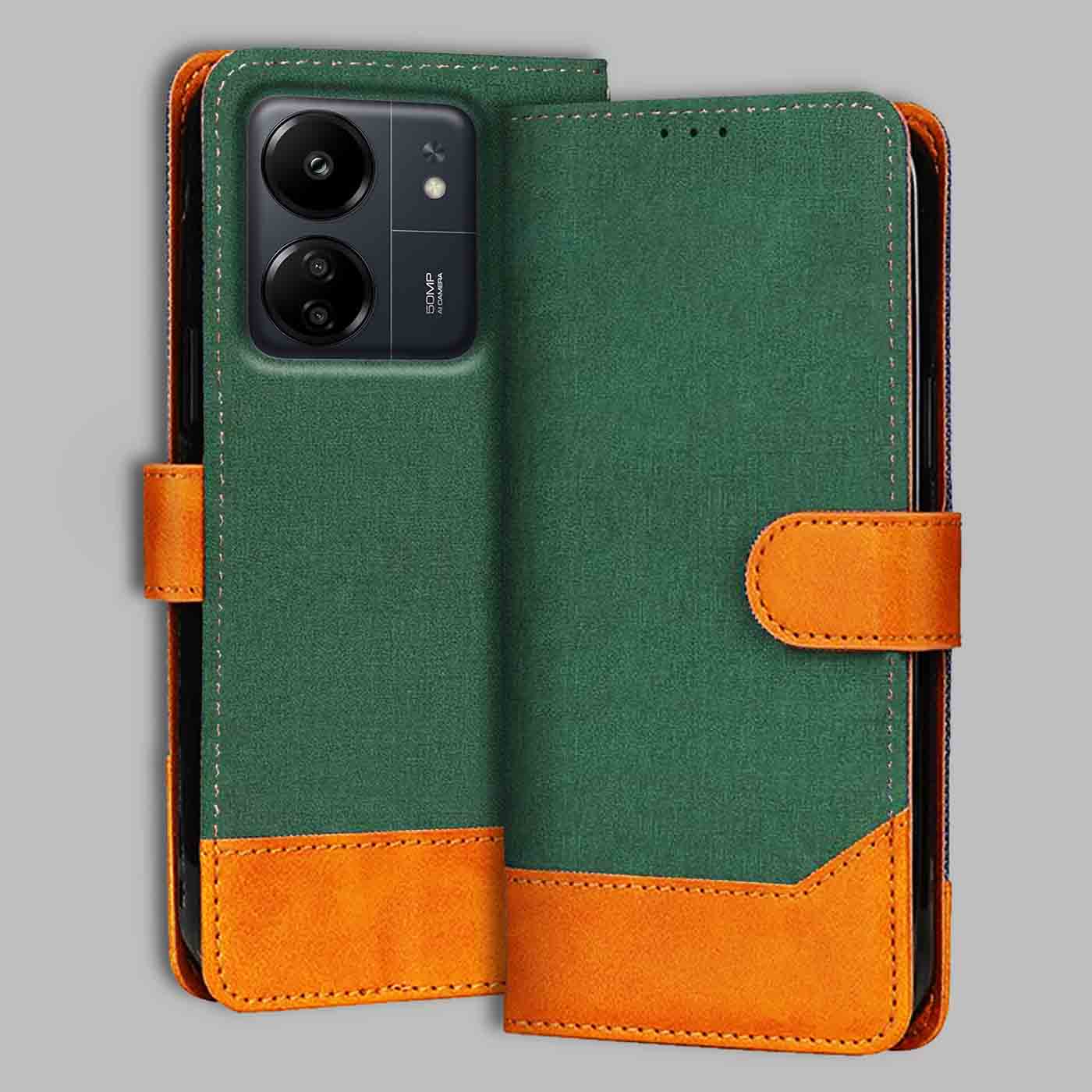 Redmi 13C flip cover in Green — front view by Accesorios