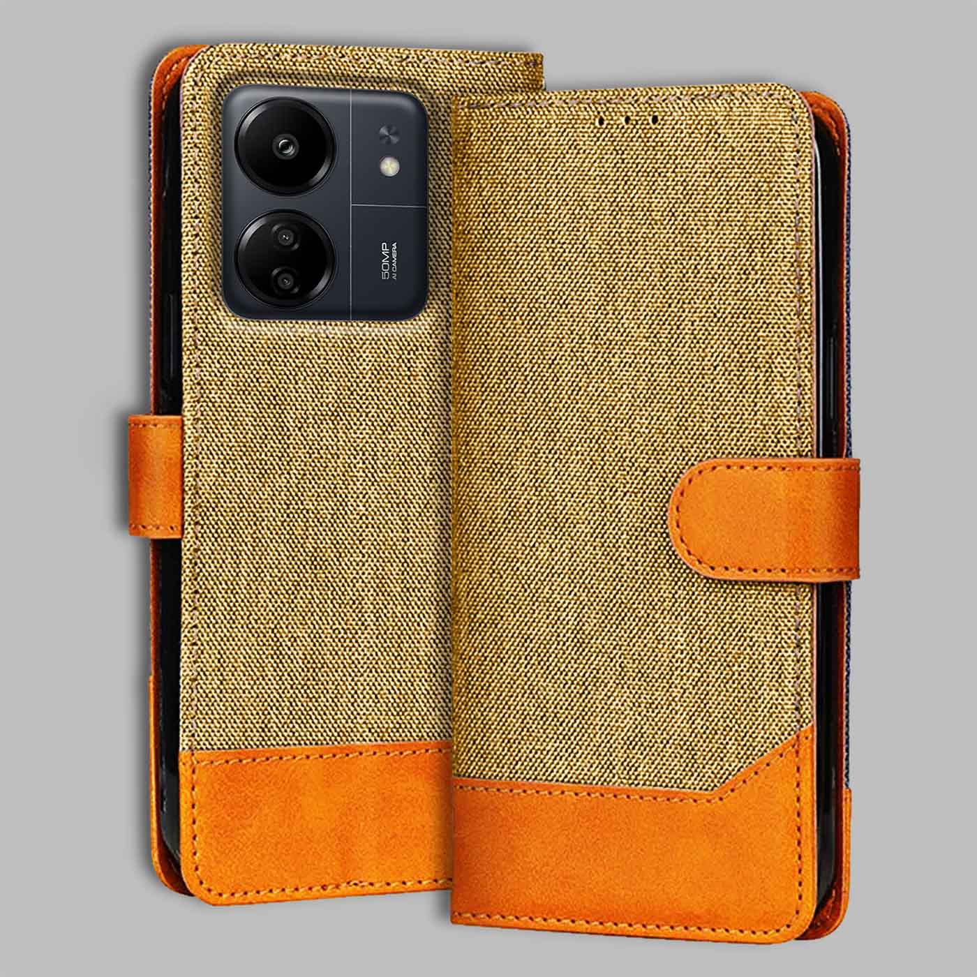 Accesorios Redmi 13C denim flip cover – Light Brown – Image 1 #color_light b
