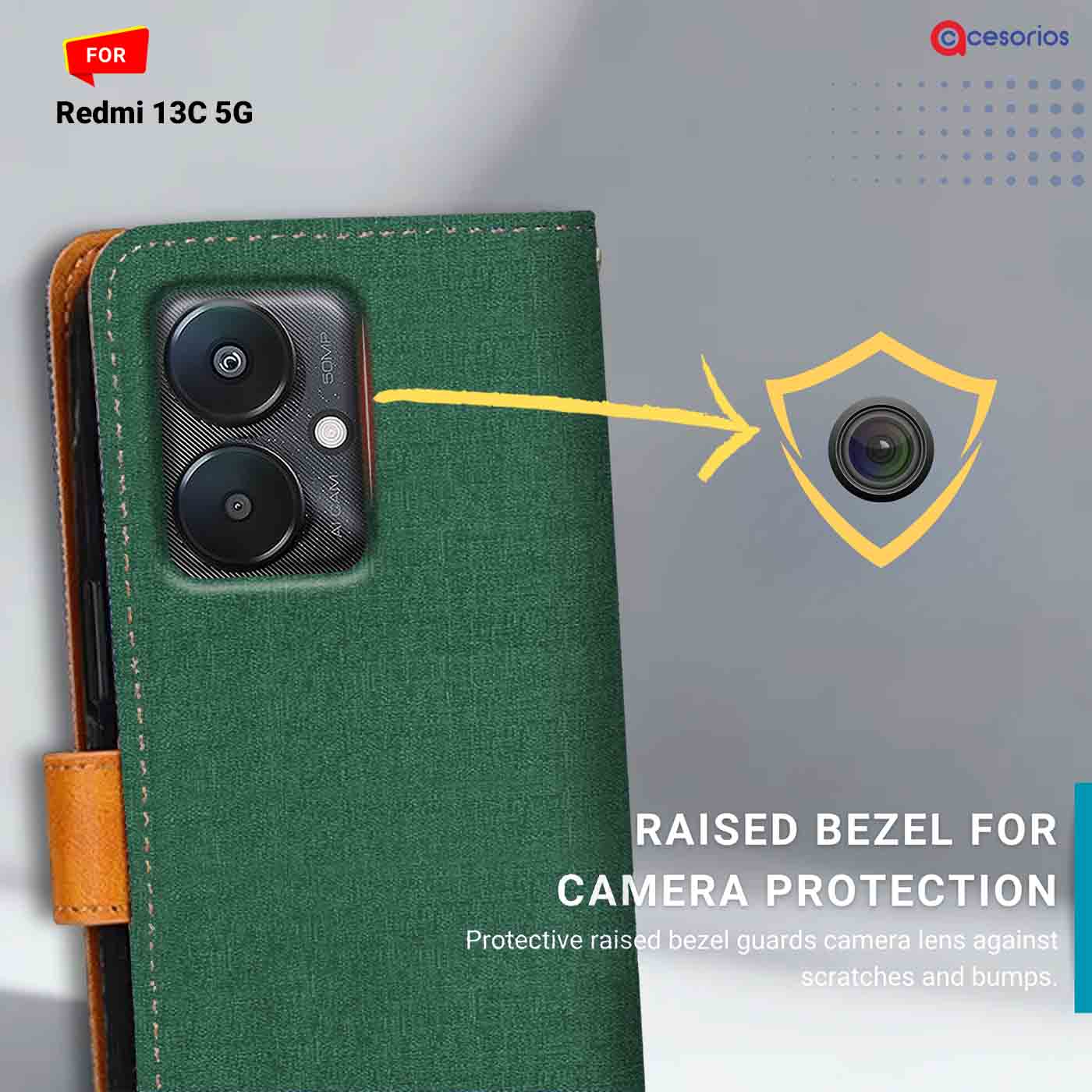 Accesorios Redmi 13C 5G denim flip cover – Green – Image 2 #color_g
