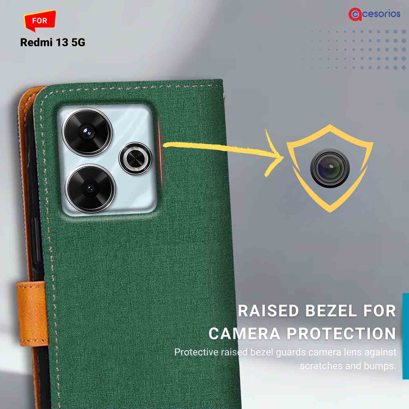 Canvas & Suede back panel — Redmi 13 5G in Green mobile case