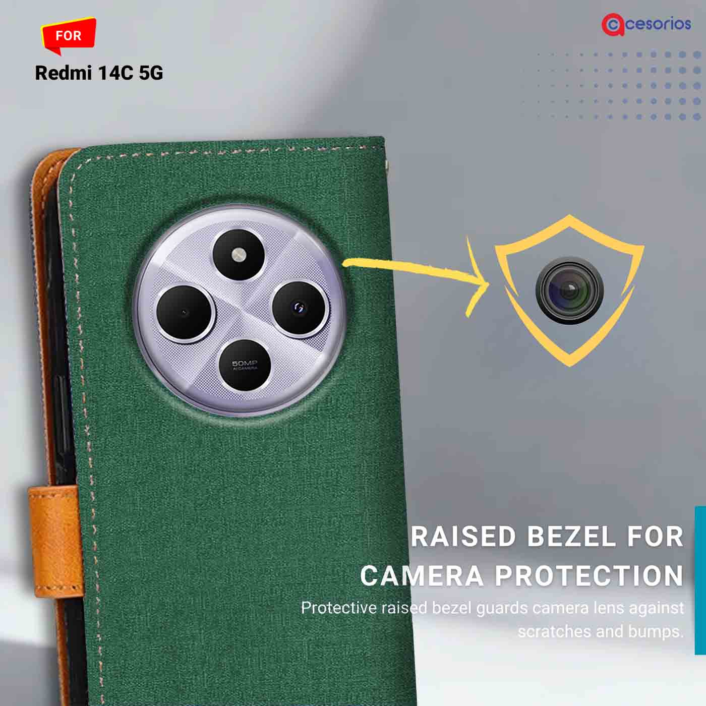Canvas & Suede back panel — Redmi 14C 5G in Green mobile case
