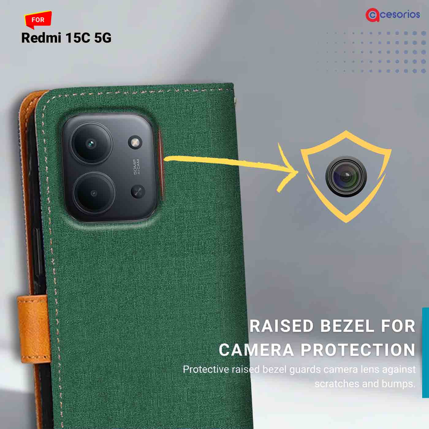 Canvas & Suede back panel — Redmi 15C 5G in Green mobile case