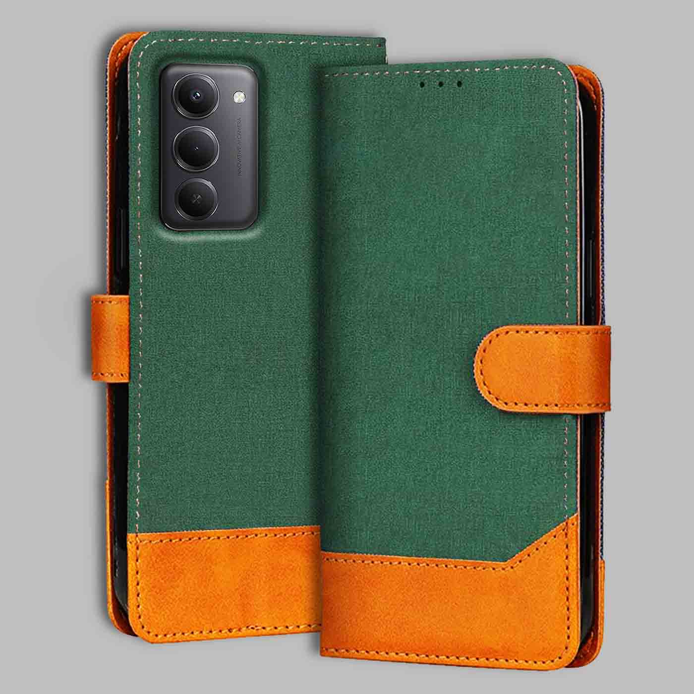 Redmi 15 5G flip cover in Green — front view by Accesorios