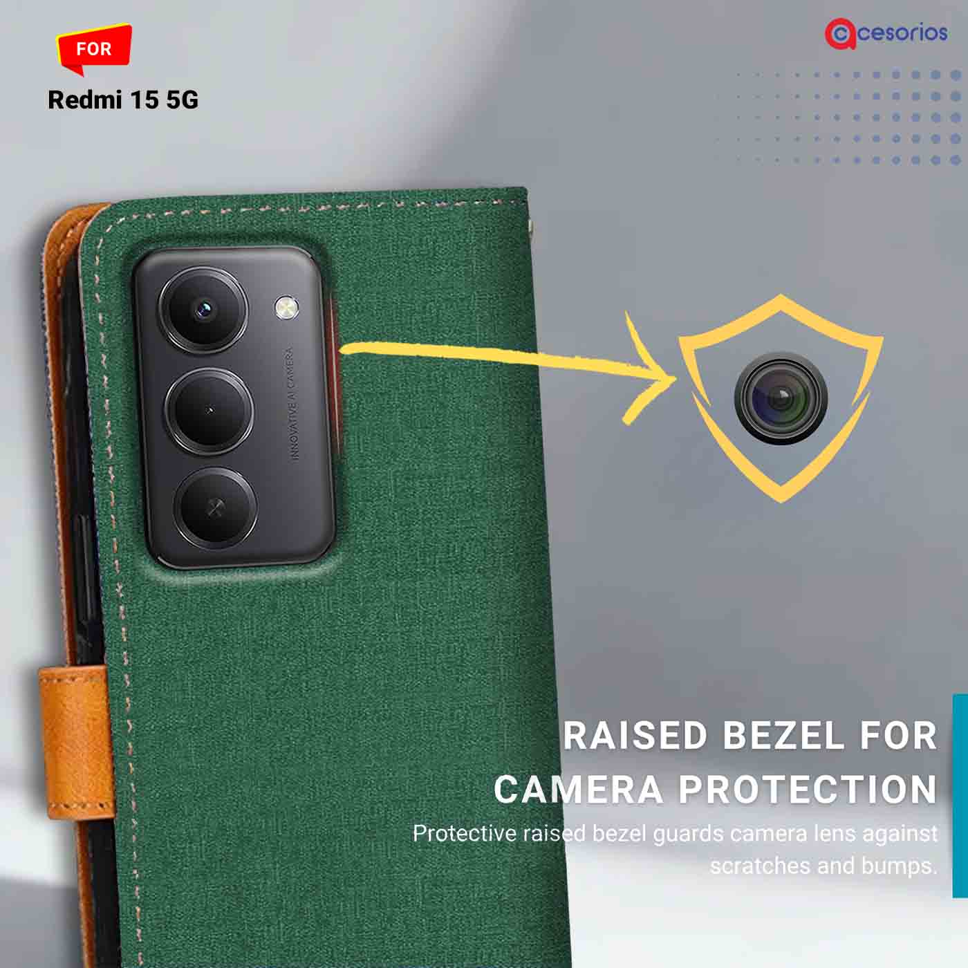 Canvas & Suede back panel — Redmi 15 5G in Green mobile case
