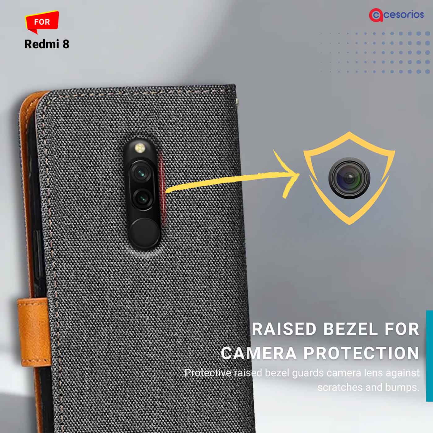 Accesorios Redmi 8 denim flip cover – Grey – Image 2 #color_