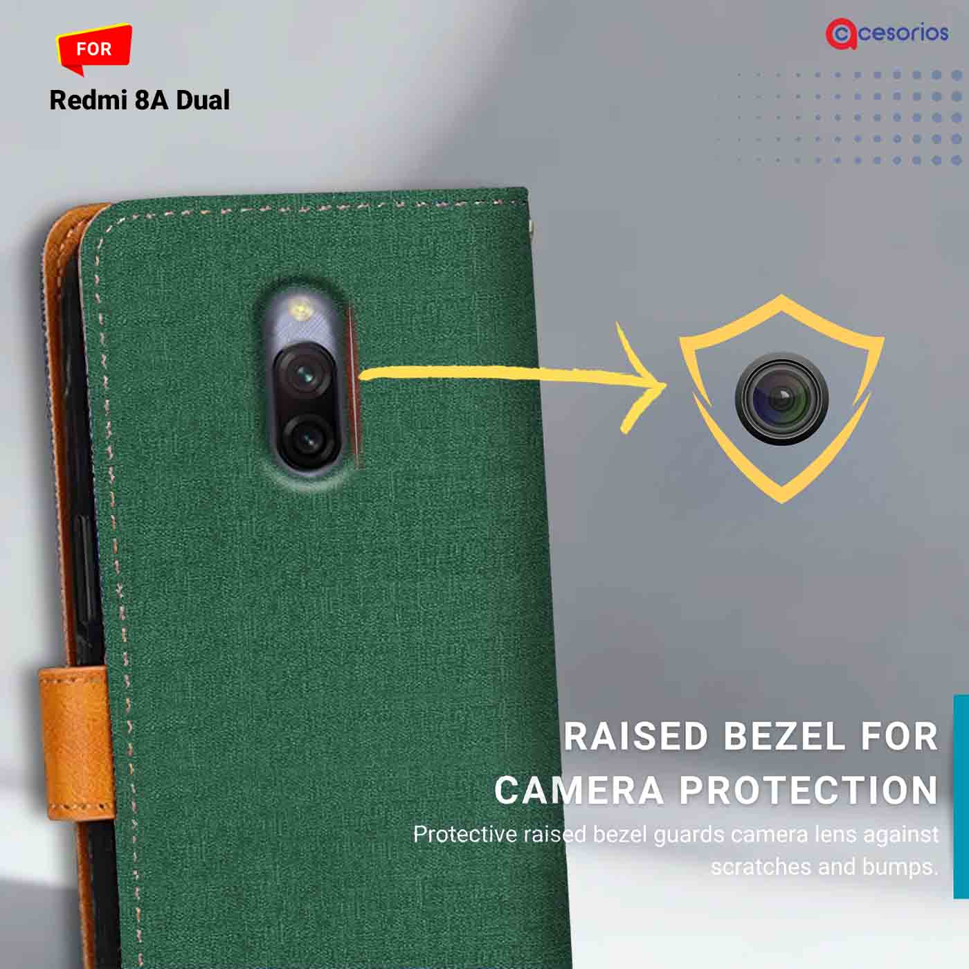 Canvas & Suede back panel — Redmi 8A Dual in Green mobile case