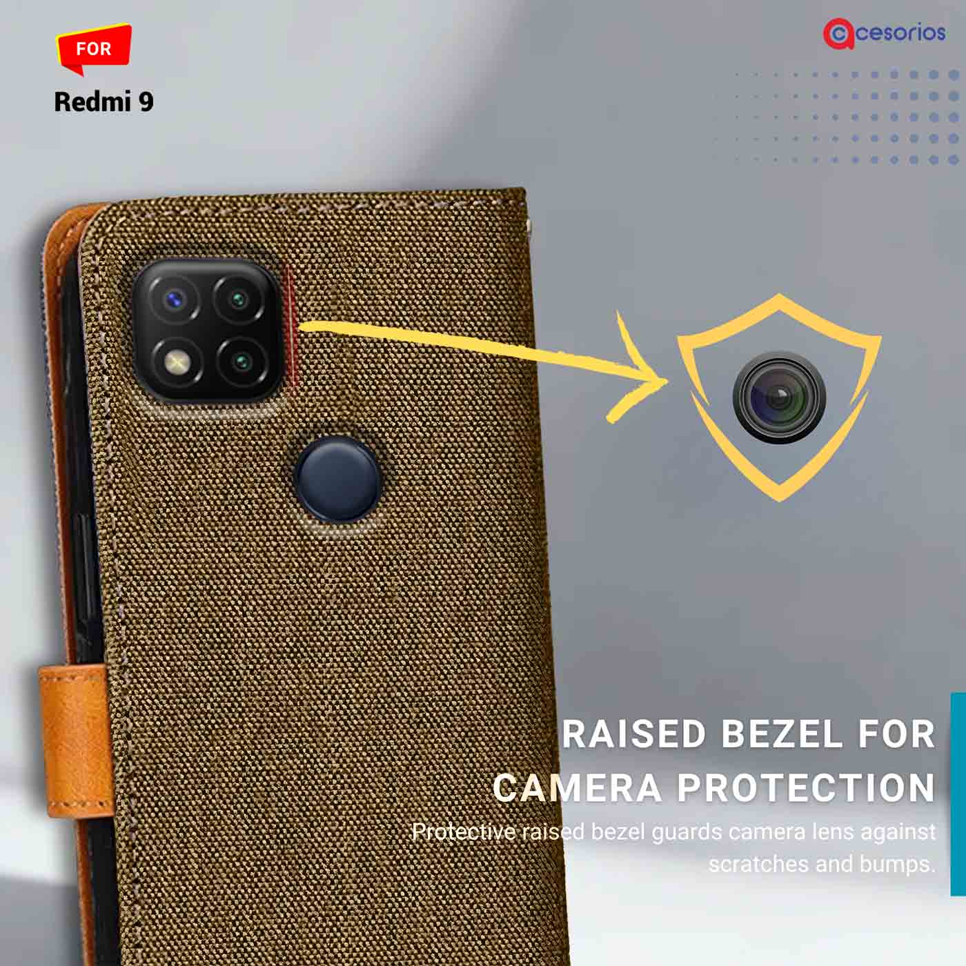 Accesorios Redmi 9 denim flip cover – Dark Brown – Image 2 #color_dark b