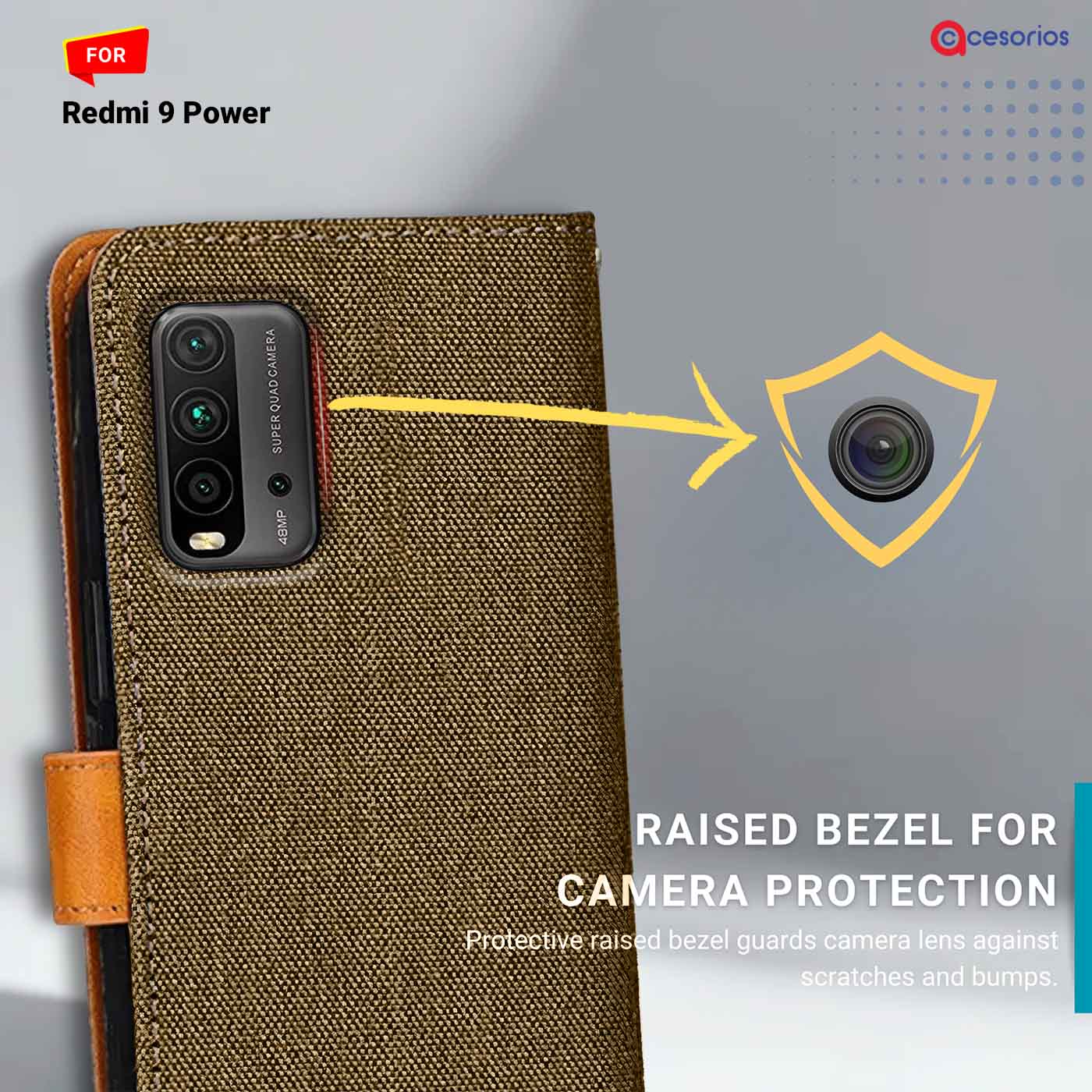 Accesorios Redmi 9 Power denim flip cover – Dark Brown – Image 2 #color_dark b