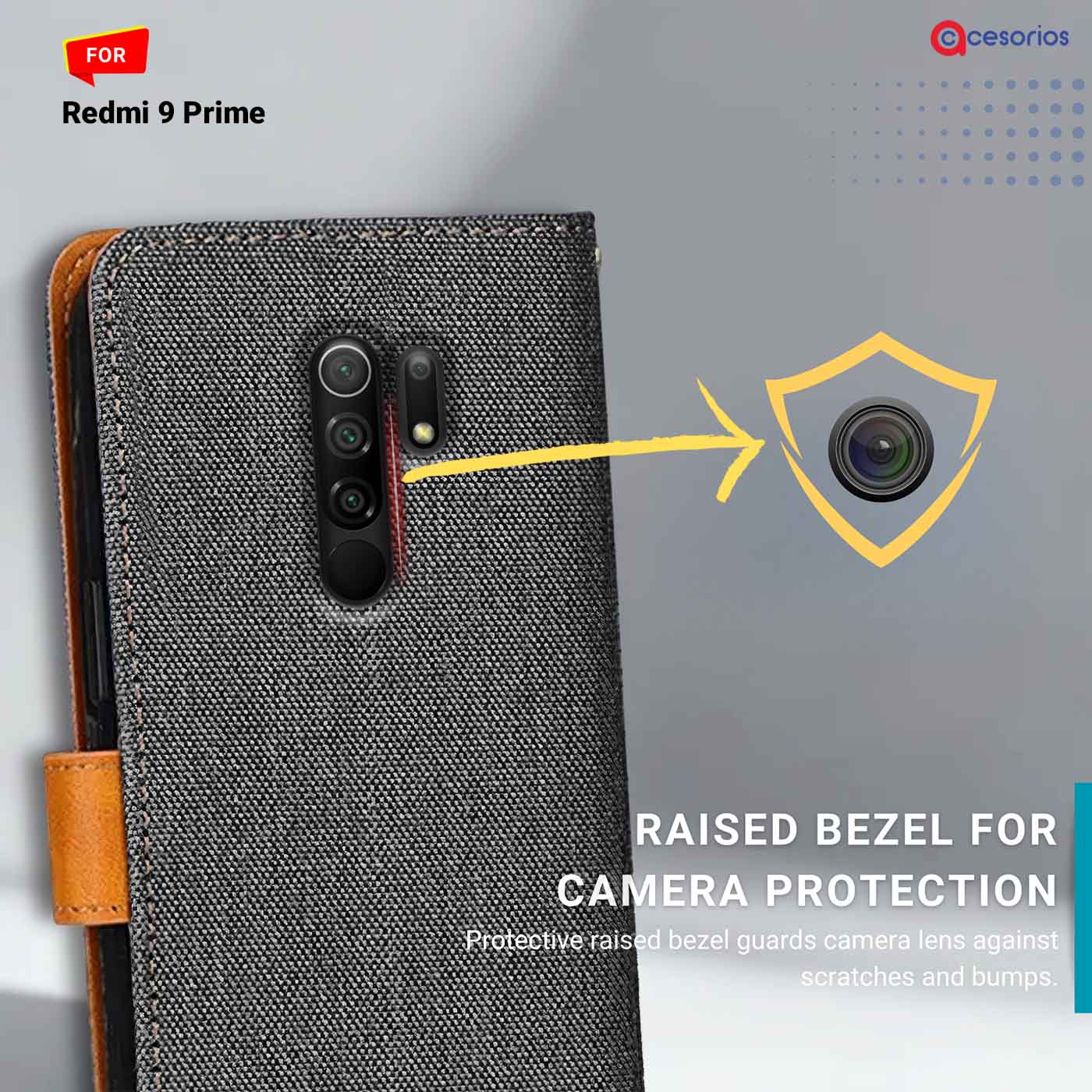 Accesorios Redmi 9 Prime denim flip cover – Grey – Image 2 #color_