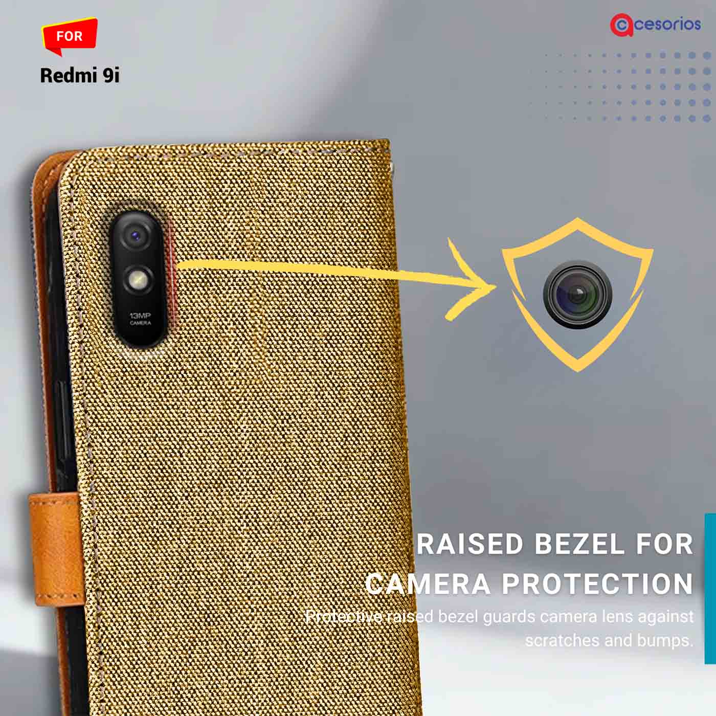 Accesorios Redmi 9I denim flip cover – Light Brown – Image 2 #color_light b