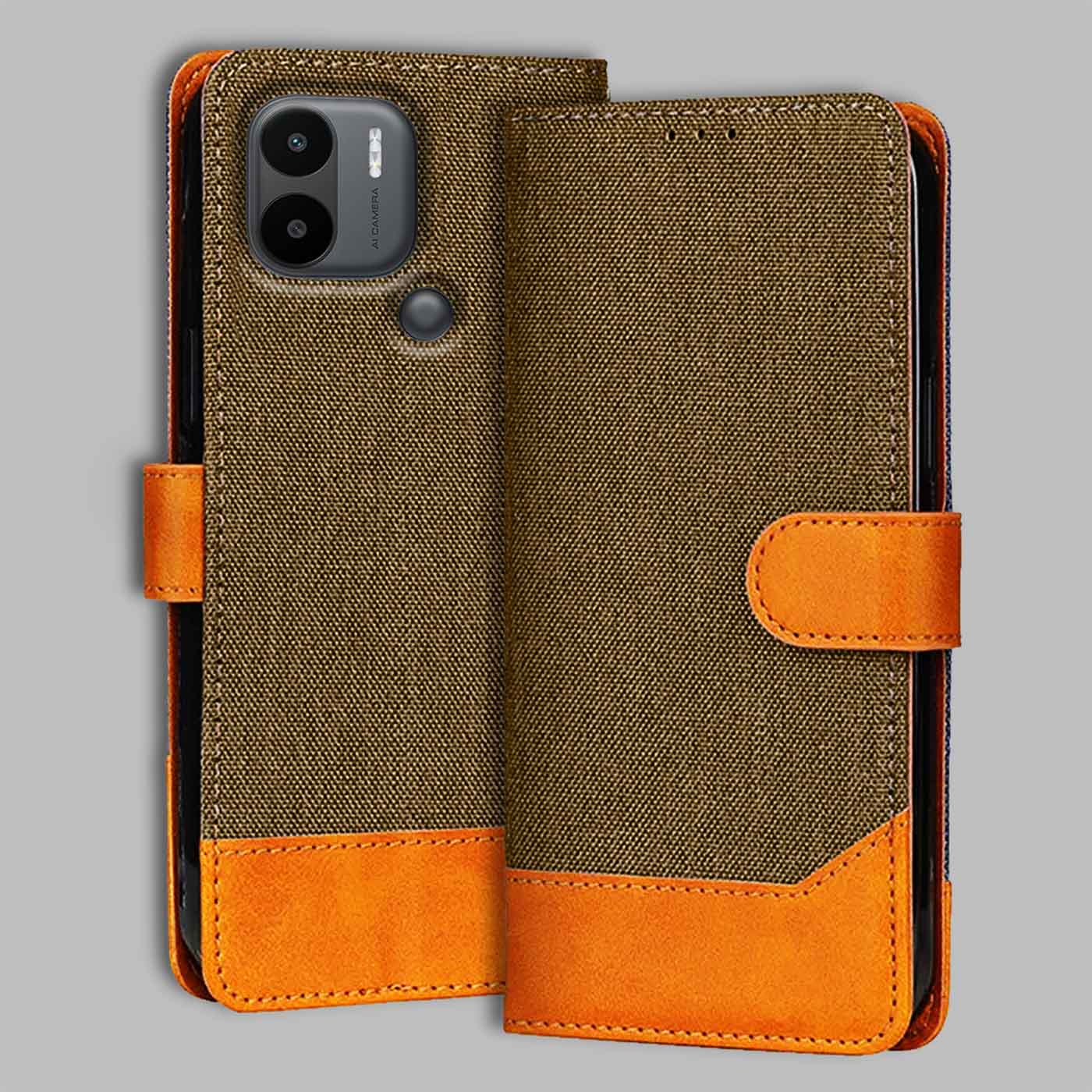Accesorios Redmi A1 Plus denim flip cover – Dark Brown – Image 1 #color_dark b