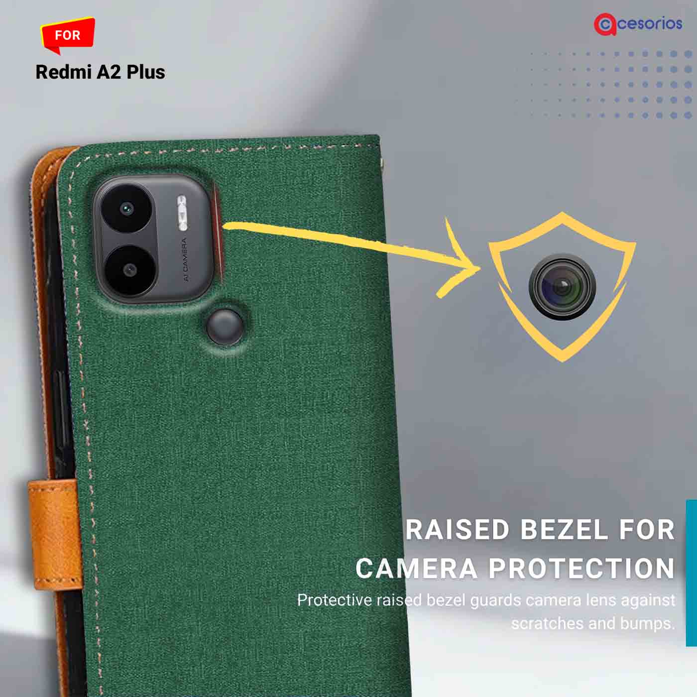 Canvas & Suede back panel — Redmi A2 Plus in Green mobile case