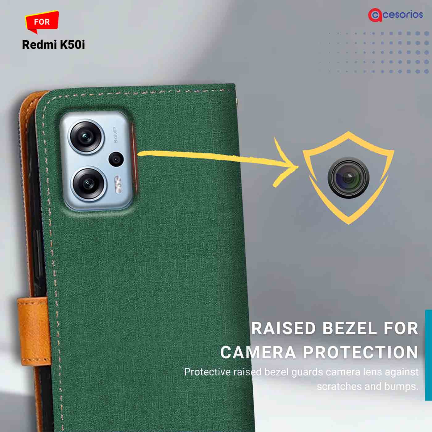 Canvas & Suede back panel — Redmi K50I in Green mobile case
