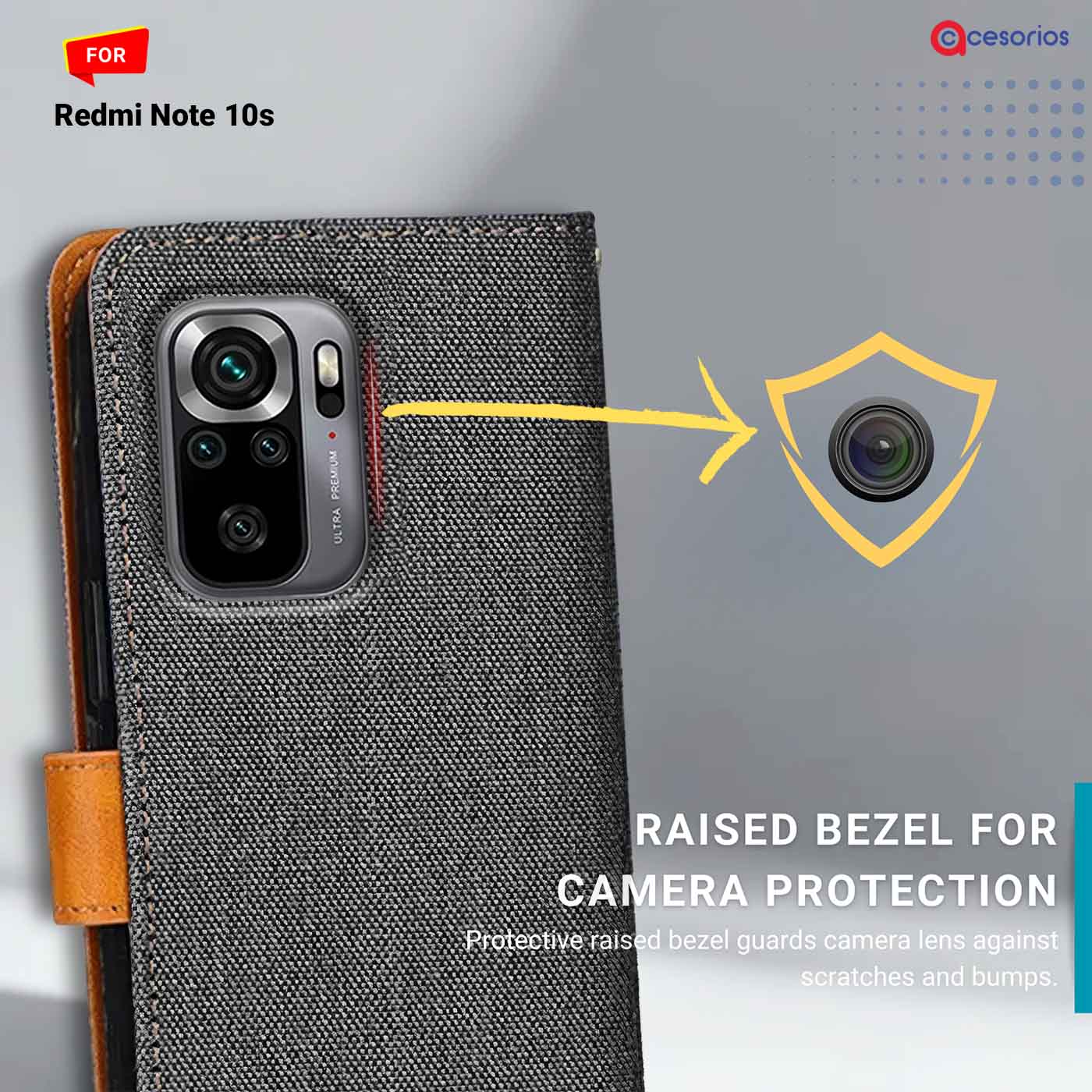 Accesorios Redmi Note 10S denim flip cover – Grey – Image 2 #color_