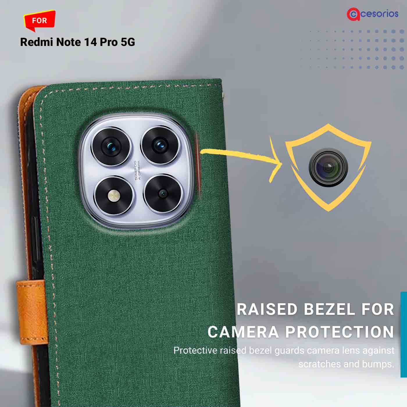 Canvas & Suede back panel — Redmi Note 14 Pro 5G in Green mobile case