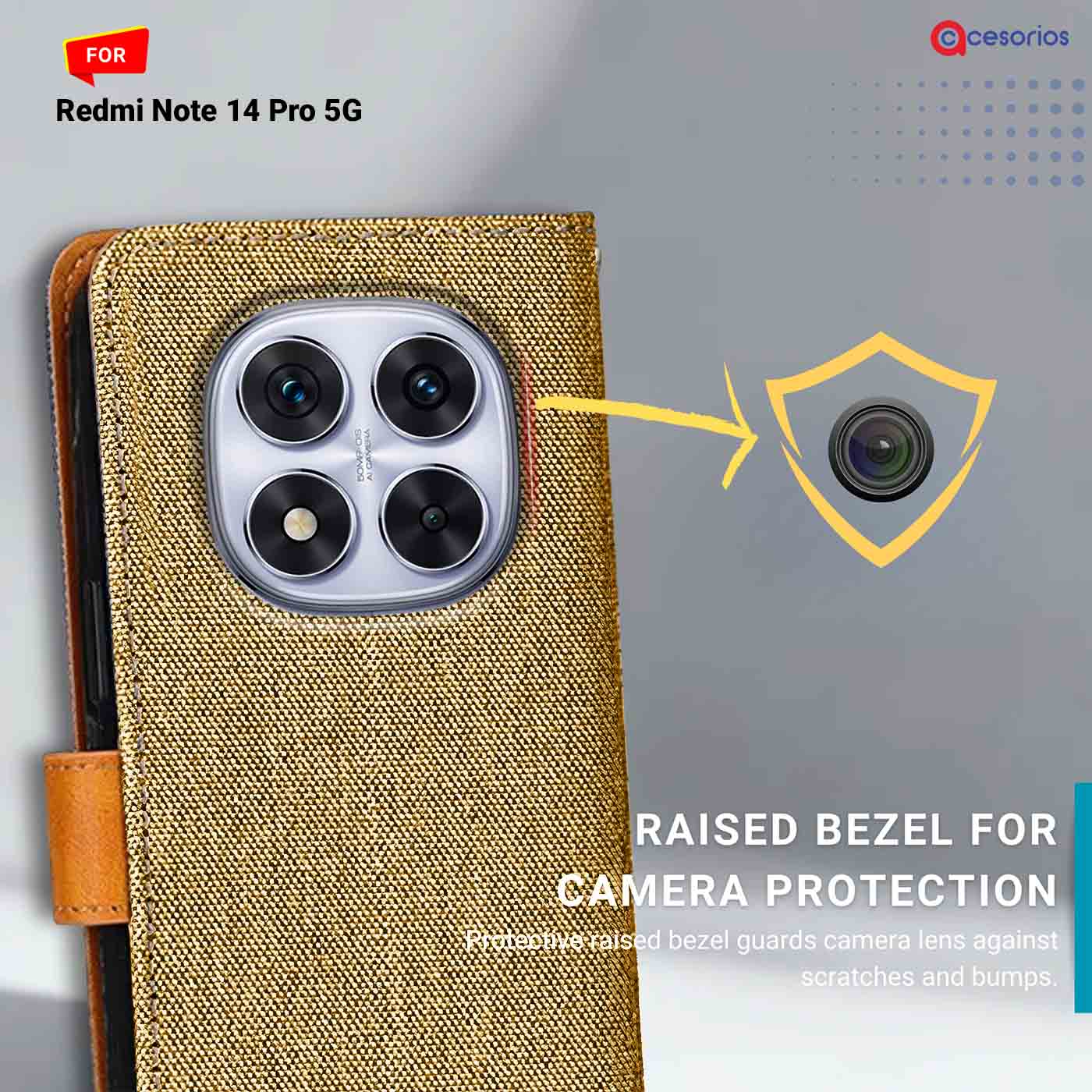 Accesorios Redmi Note 14 Pro 5G denim flip cover – Light Brown – Image 2 #color_light b