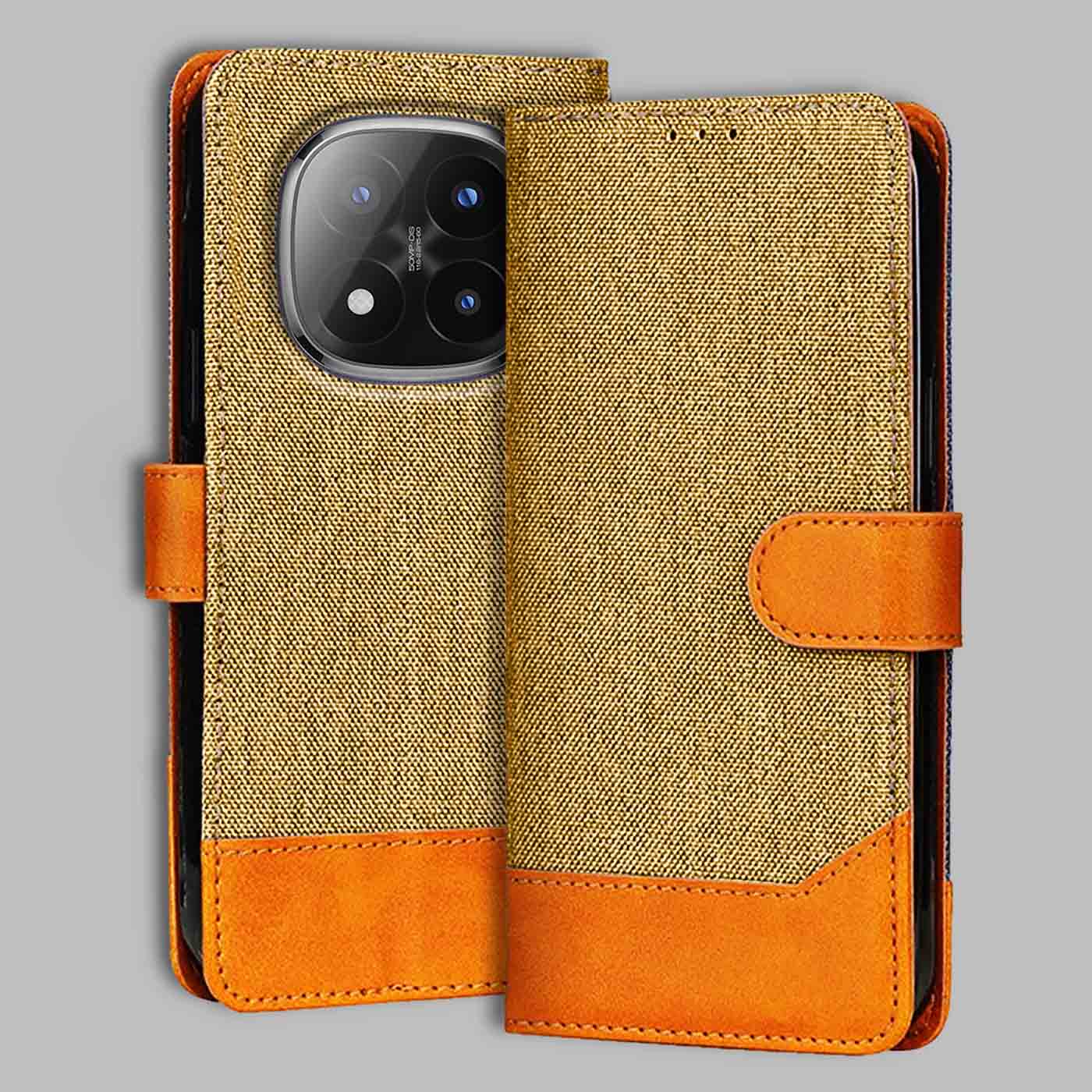 Accesorios Redmi Note 14 Pro Plus 5G denim flip cover – Light Brown – Image 1 #color_light b