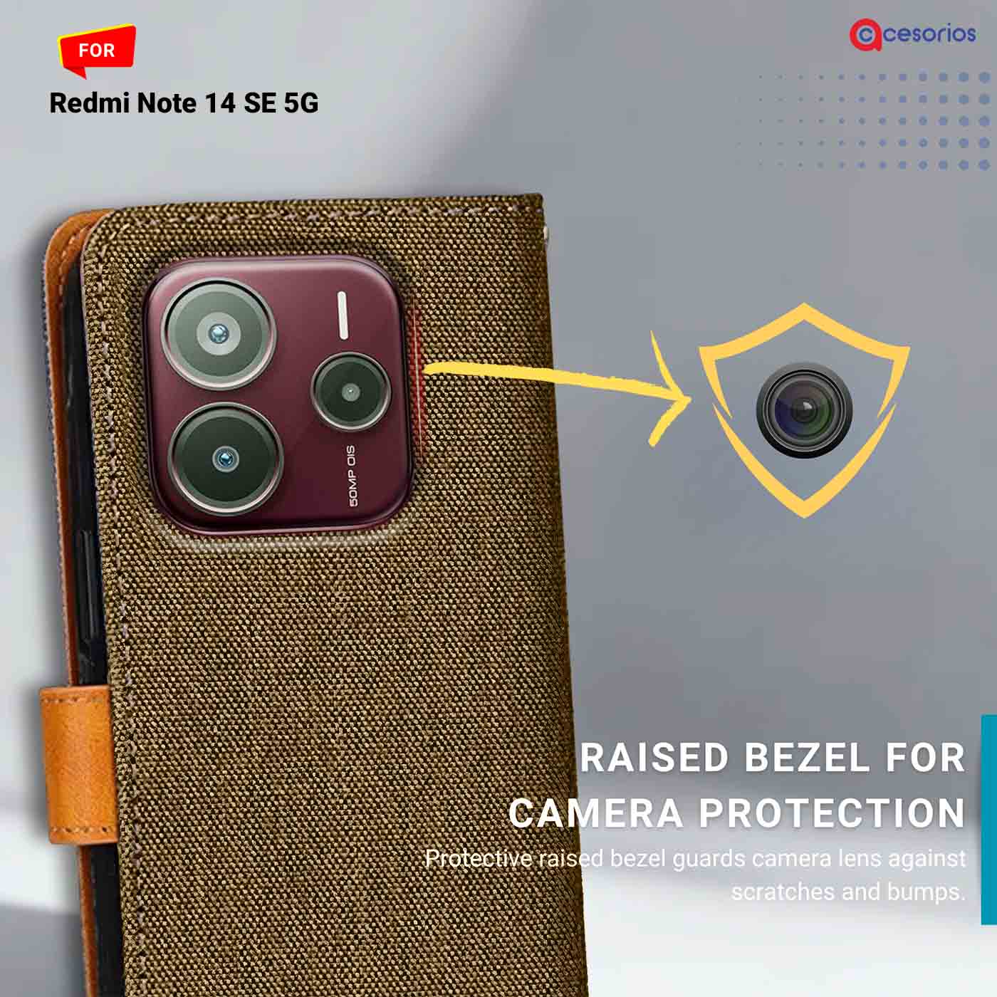 Denim & Leather back panel — Redmi Note 14 SE 5G in Dark Brown mobile case