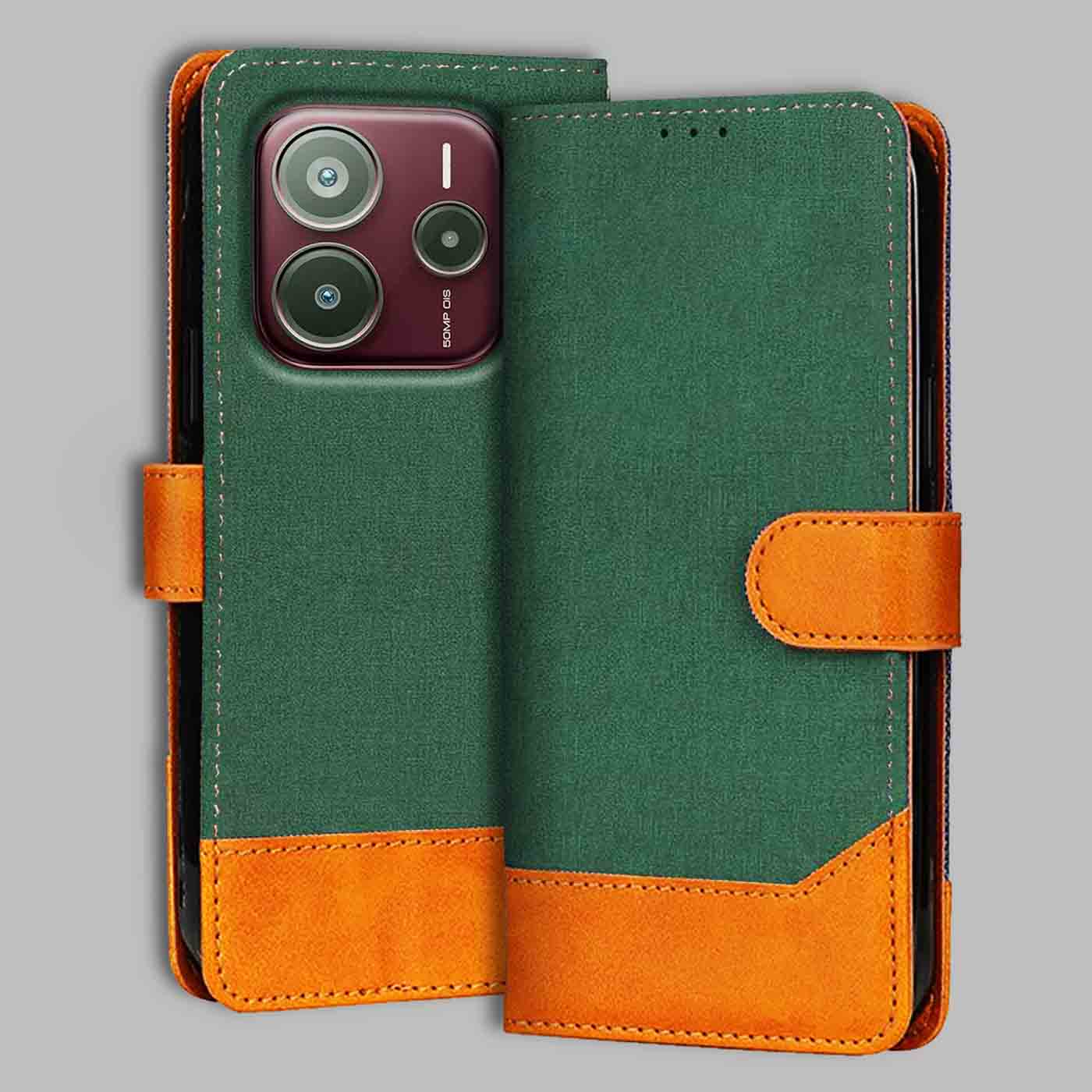Redmi Note 14 SE 5G flip cover in Green — front view by Accesorios