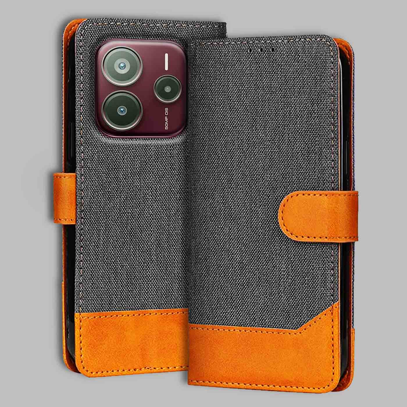 Redmi Note 14 SE 5G flip cover in Grey — front view by Accesorios